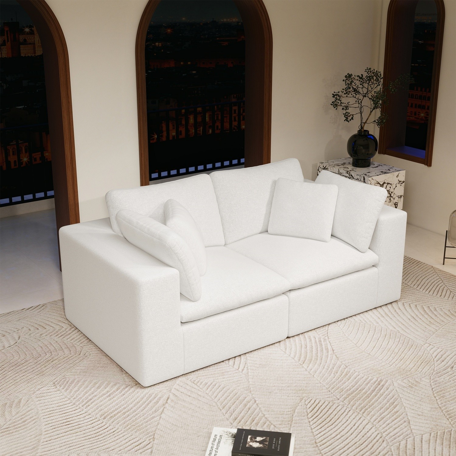 No Assembly Required Sectional Sofa Convertible for Small Space Modular Loveseat