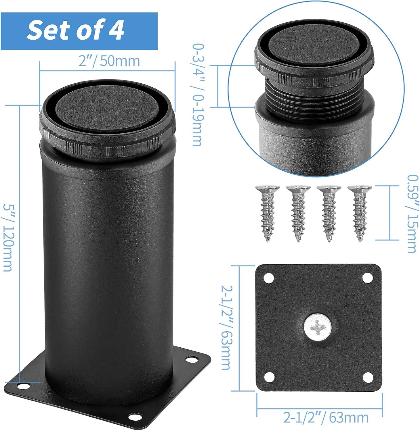 5 Inch Metal Furniture Legs Stainless Steel Adjustable Legs Black Metal Legs rou
