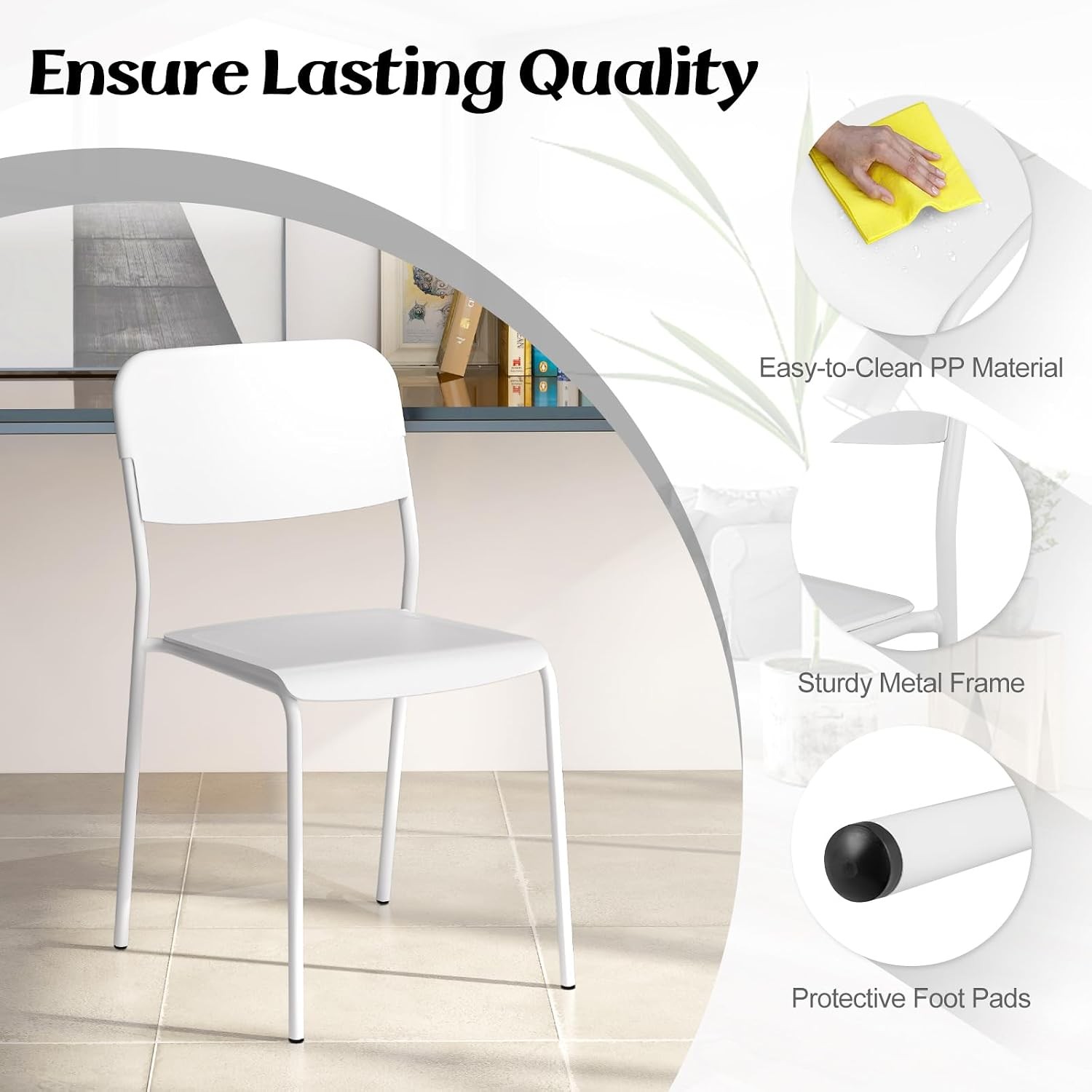 Metal Dining Chairs Set of 4, Stackable Lightweight Kitchen Chairs w/Tilted