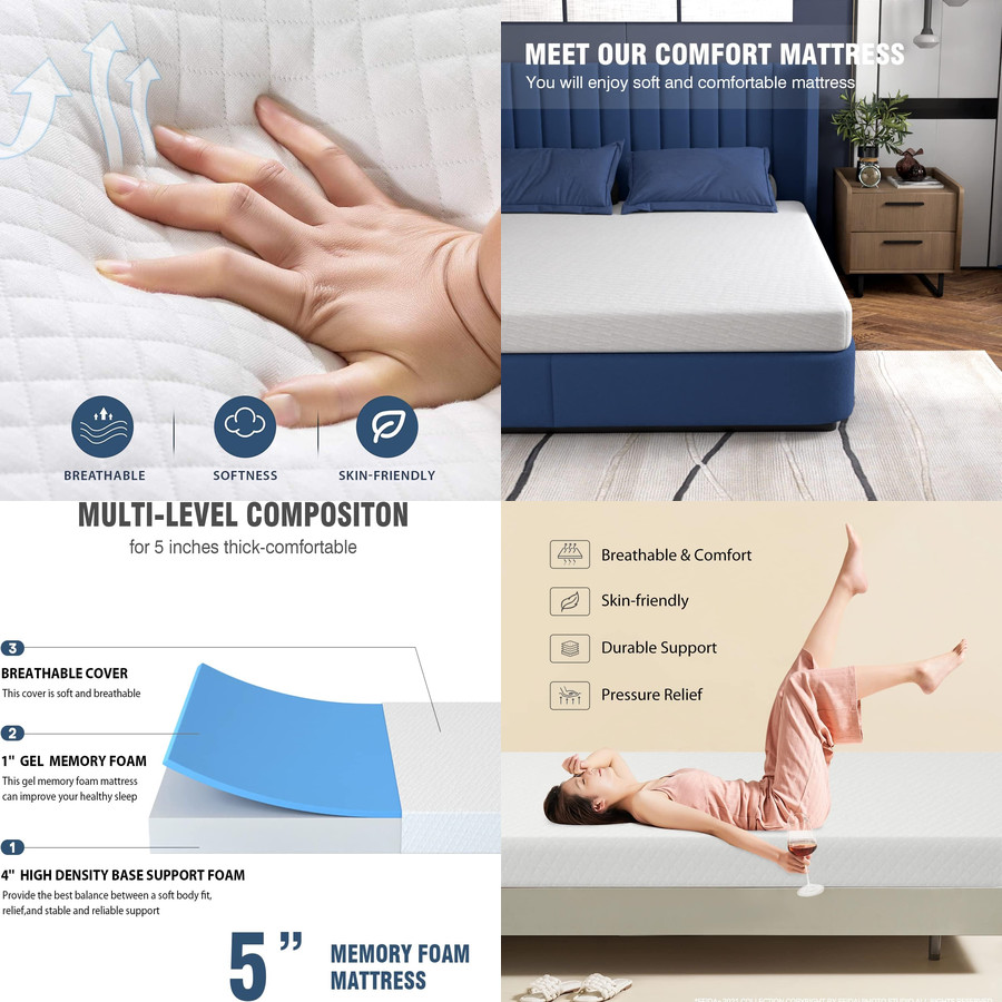 MEJOR Colchon Espuma Viscoelastica Gel Cama Transpirable KING CertiPUR-US 5″