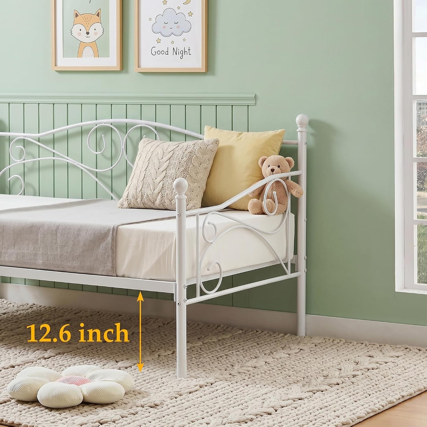 Daybed Frame, Twin Size Metal Platform Bed with Headboard,Heavy Duty Steel Slats