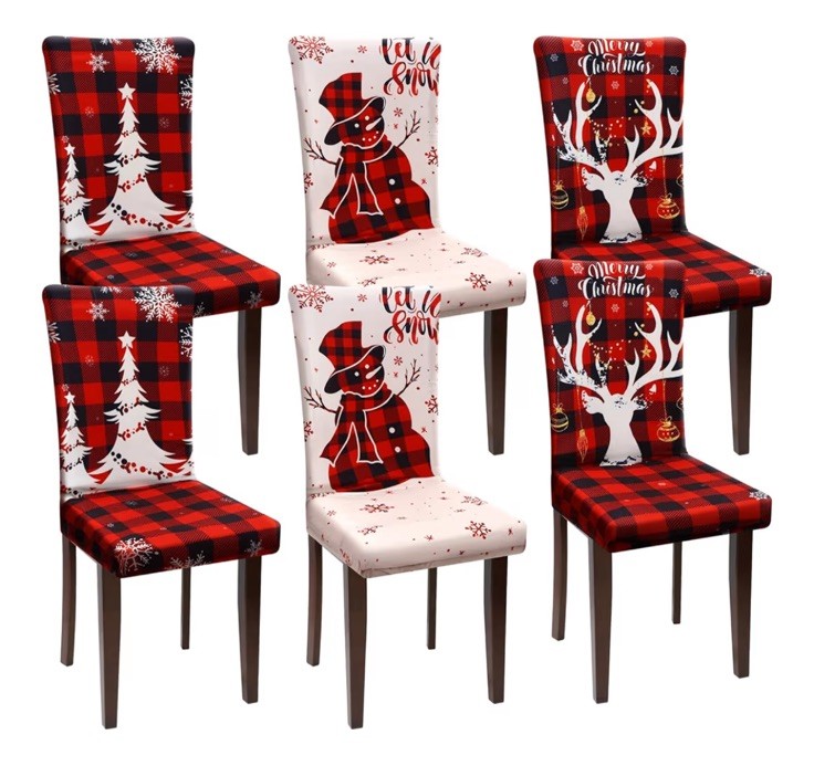 6 Pcs Christmas Chair Covers Dining Protector Christmas Buffalo Plaid