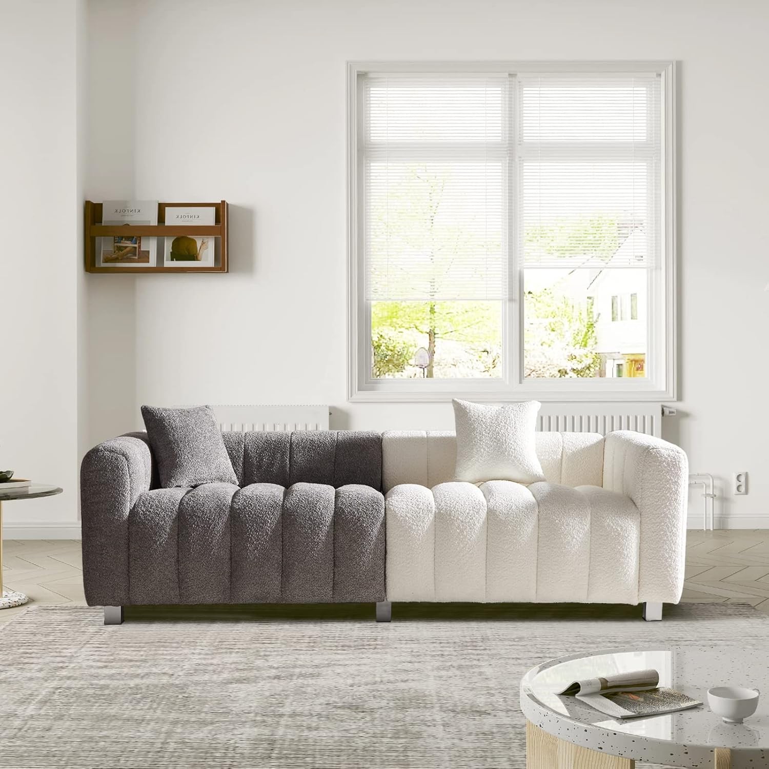 87″ Modern 3-Seater Bubble Sofa Teddy Bouclé Velvet Deep Seat Fluffy Loveseat