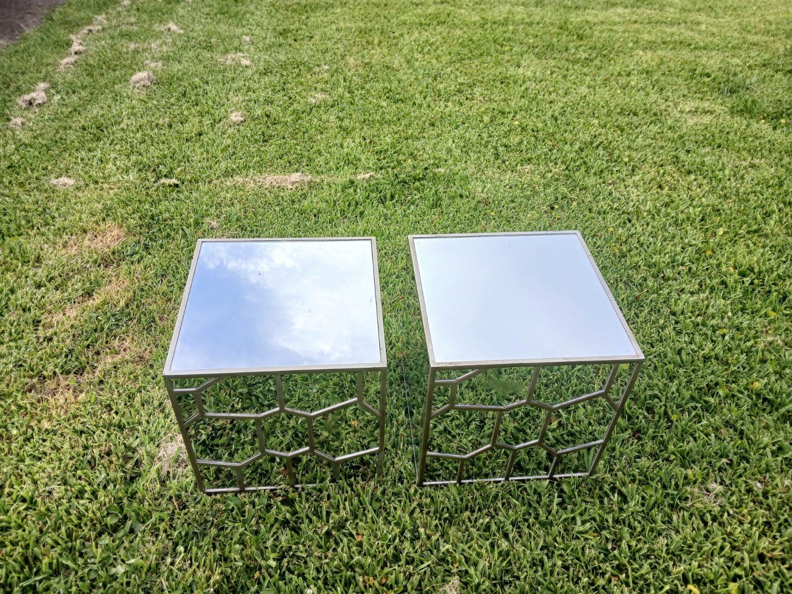 glass cube side tables, 16x16x16, Silver, they are in need of bottom bumpers