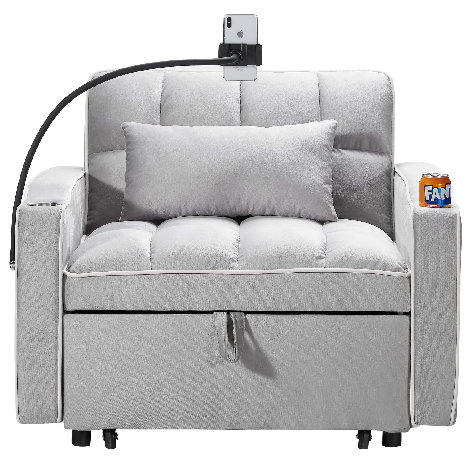 Adjustable Sofa Bed 3-in-1 Convertible Chair Sleeper Bed with Type C & USB Port