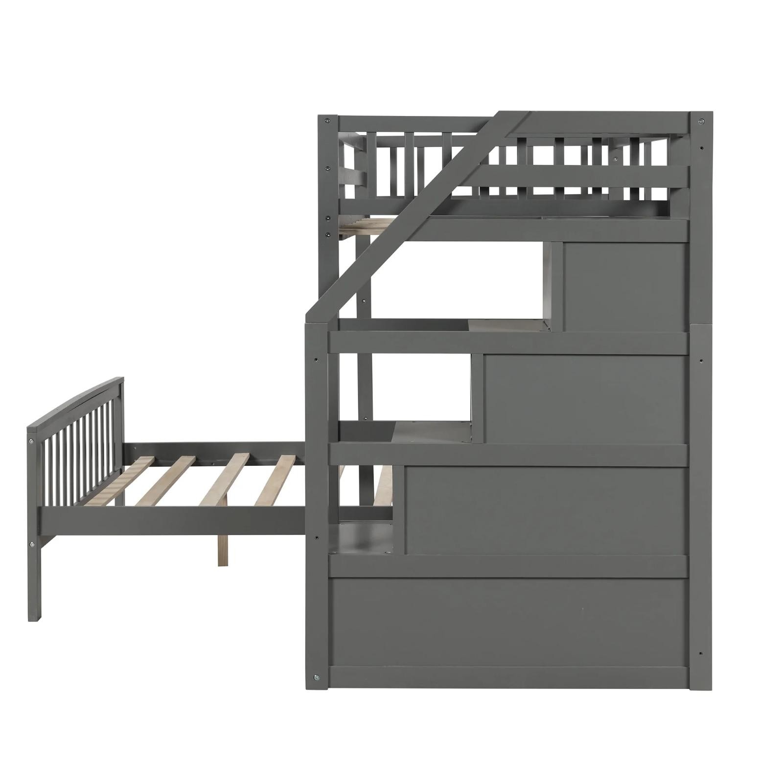 Twin Over Full Bunk Bed Loft Bed With Moveable Platform Bed & Storage Staircase