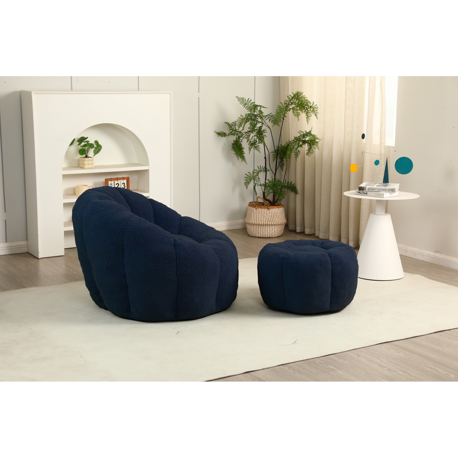 Giant Bean Bag Chair with Memory Foam Filler Dark Blue Teddy Fabric