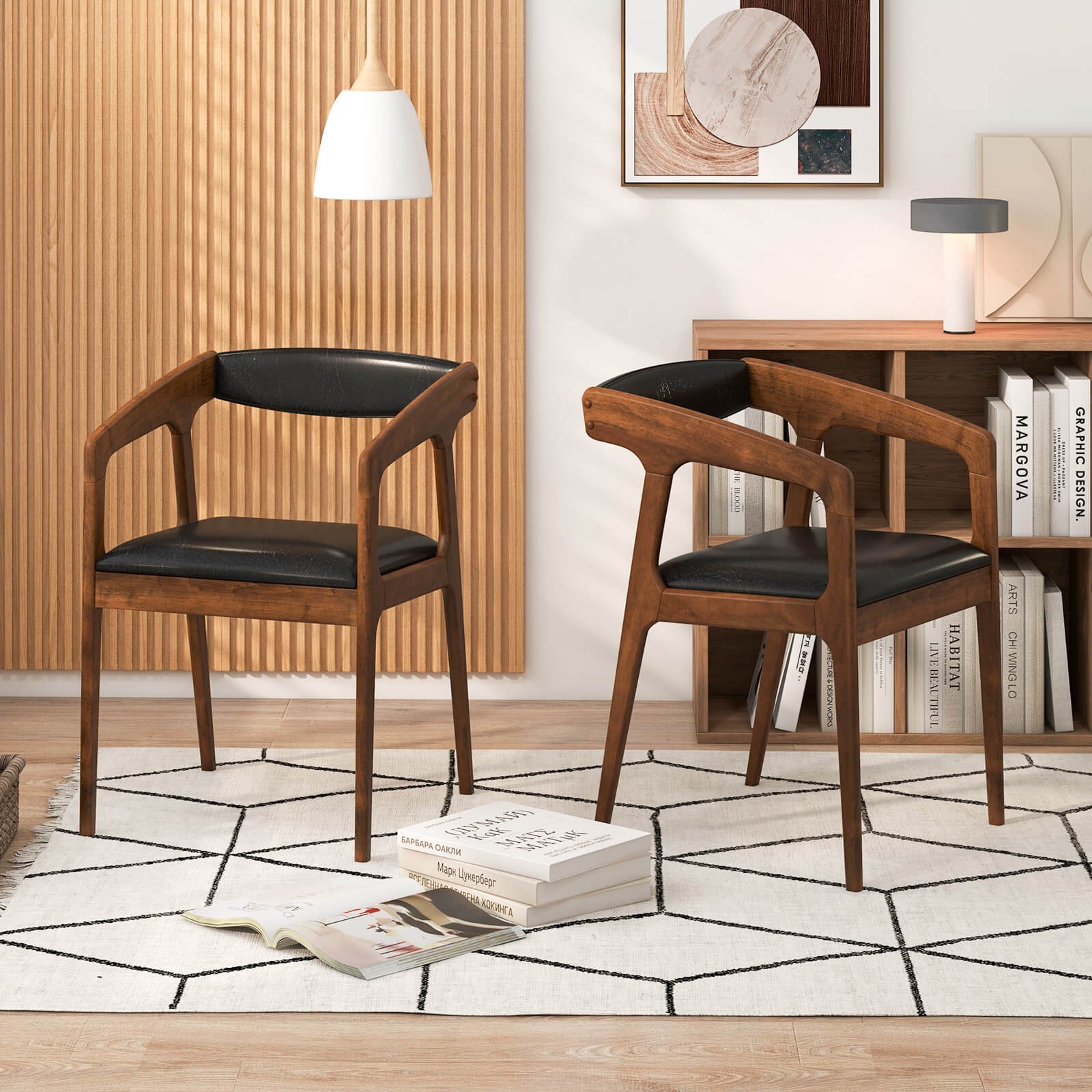 Set of 2 Accent Chairs PU Leather Upholstered Armchairs w/ Cozy Backrest