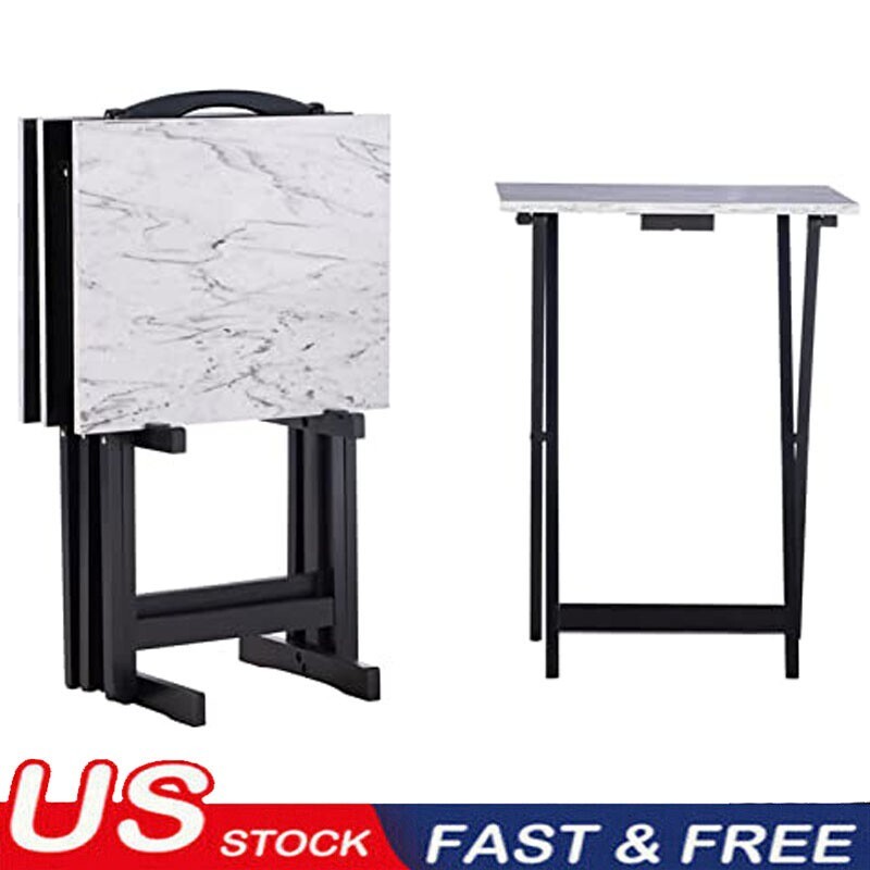 Serving Tray Table Set Bistro Coffee End Tables Stand Living Room Foldable White