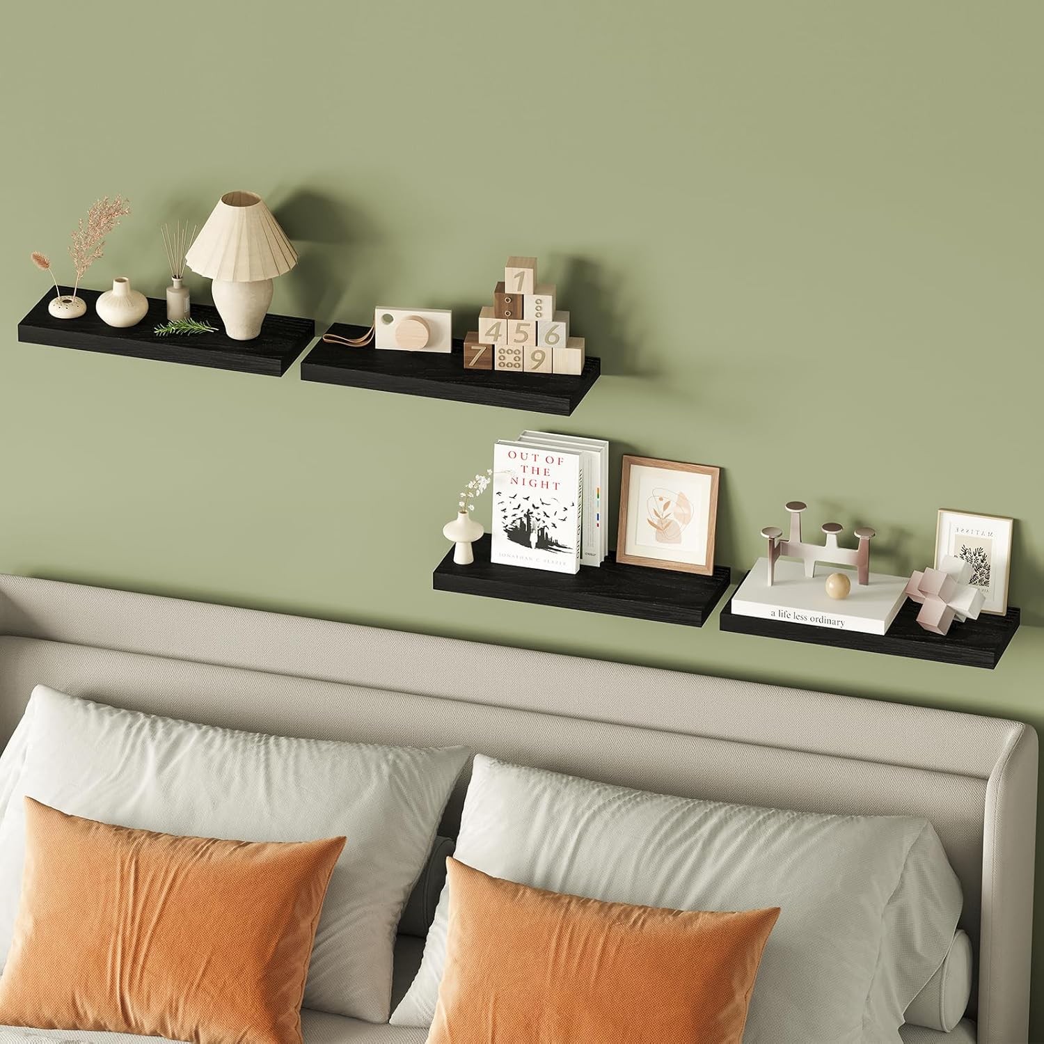 Fixwal Floating Shelves for Wall, Wall Mounted Rustic Wood Black