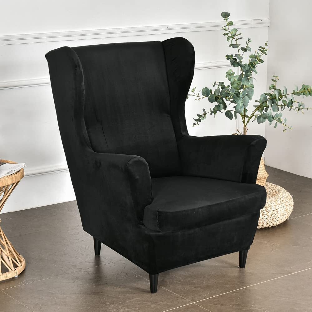 Wing Chair Slipcovers 2-Piece Stretch Wingback Chair Sofa Covers Solid Color
