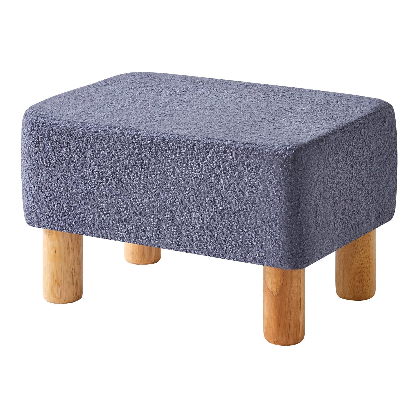 Foot Stool Ottoman Under Desk 15.74×11.4×9.84 Blue Padded Seat Wood Leg Pouf