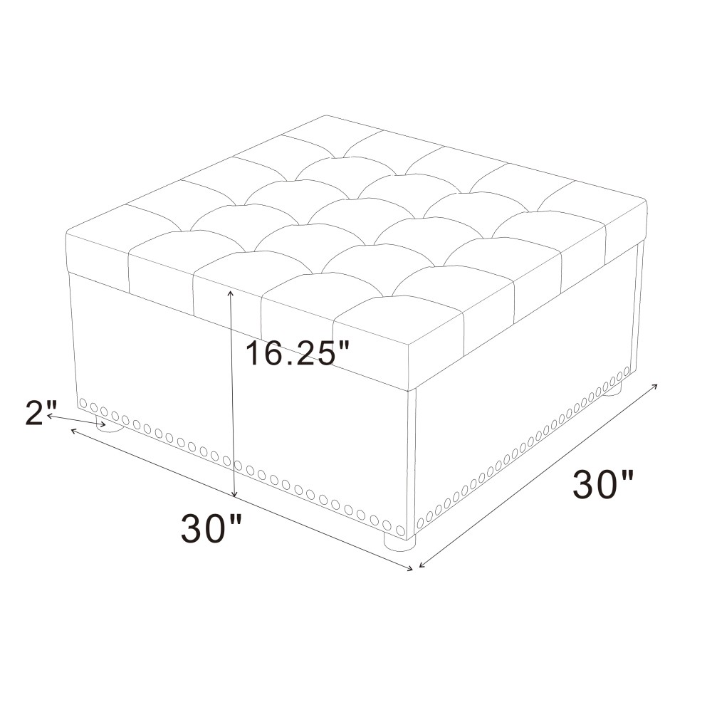 Dark Brown Tufted Storage Ottoman W Studs 30’x 30’x16.25″ Faux Leather