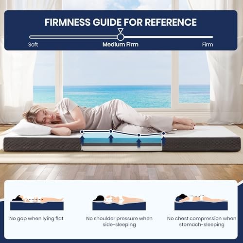 Foldable Mattress Single Size, Tri-Folding Single (75 × 25 inch) 4 Inch
