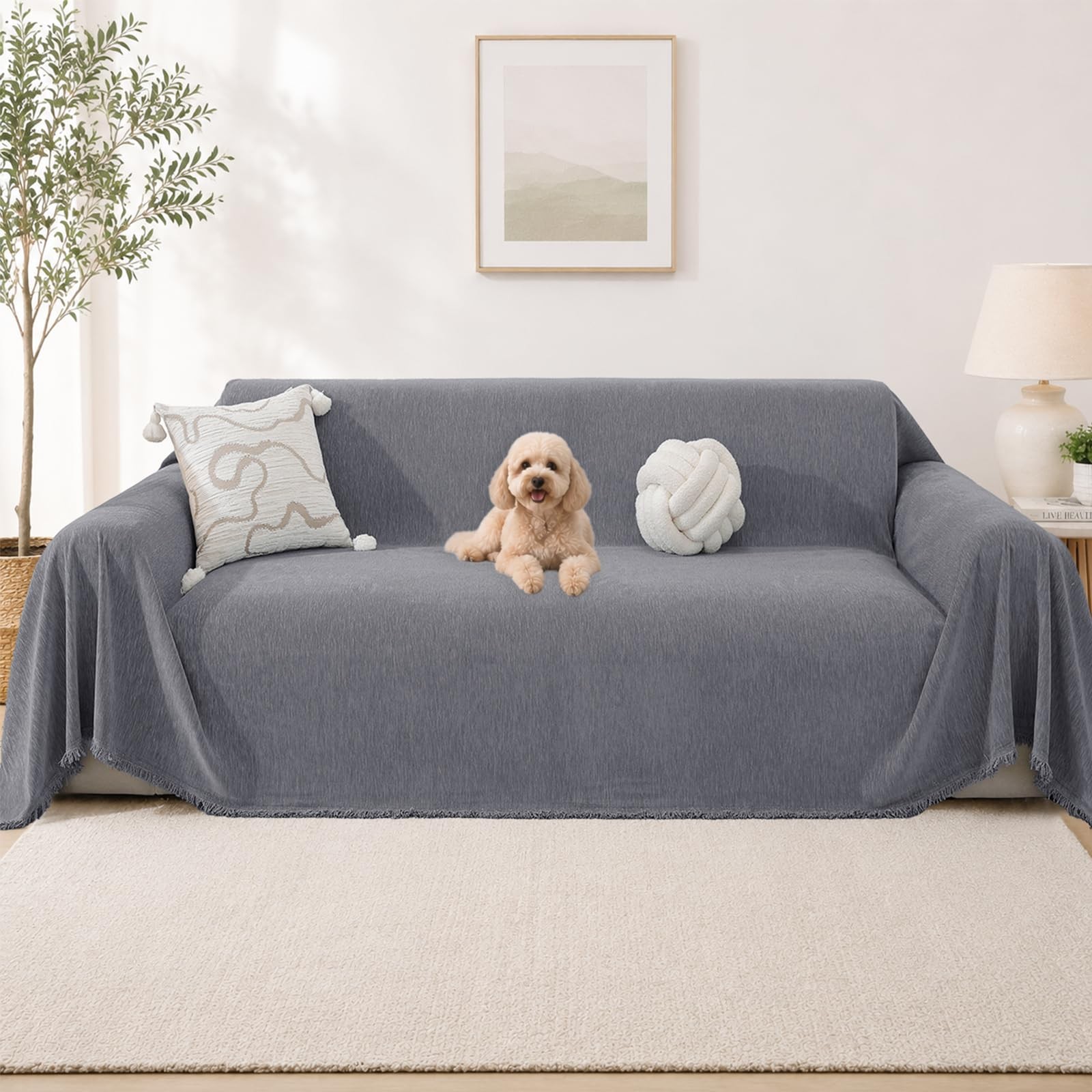 Chenille Armchair Couch Cover for Dogs, Boho Sofa Cover Washable Couch Cover,…