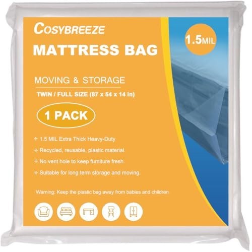 Mattress Bag for Moving Twin Full Size 1.5 Mil Thick Plastic Wrap Storage