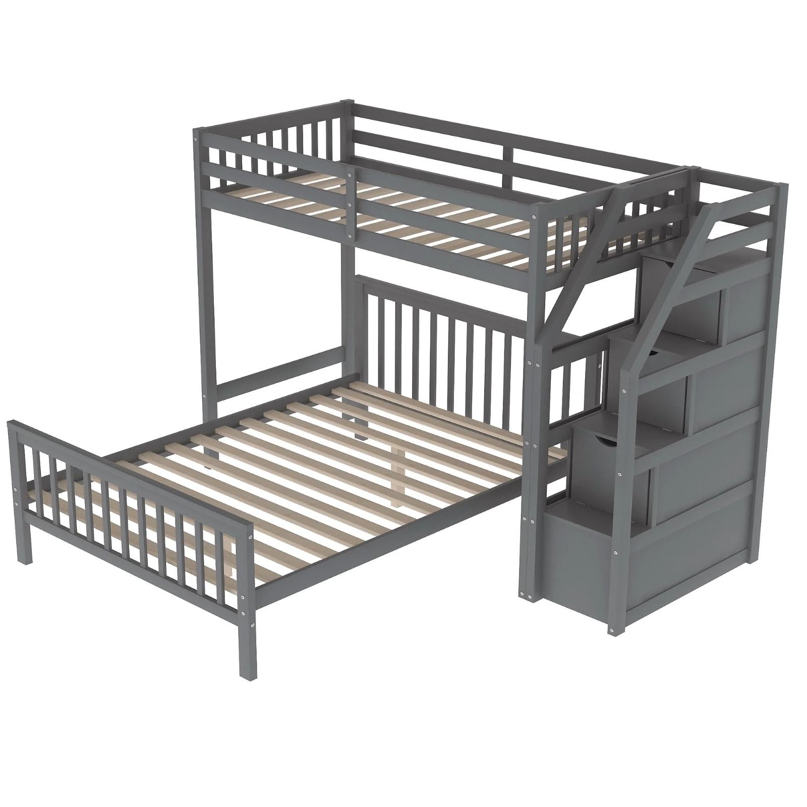 Twin Over Full Bunk Bed Loft Bed With Moveable Platform Bed & Storage Staircase