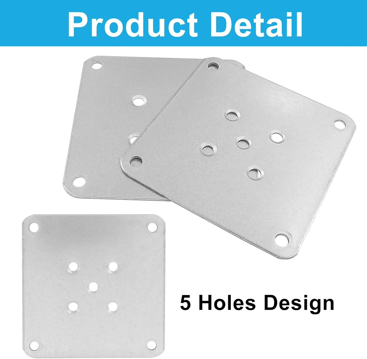4Pcs Silver Metal Mounting Plates 9x9cm(3.54″x3.54″), 5 Hole Zinc Plated Brac…