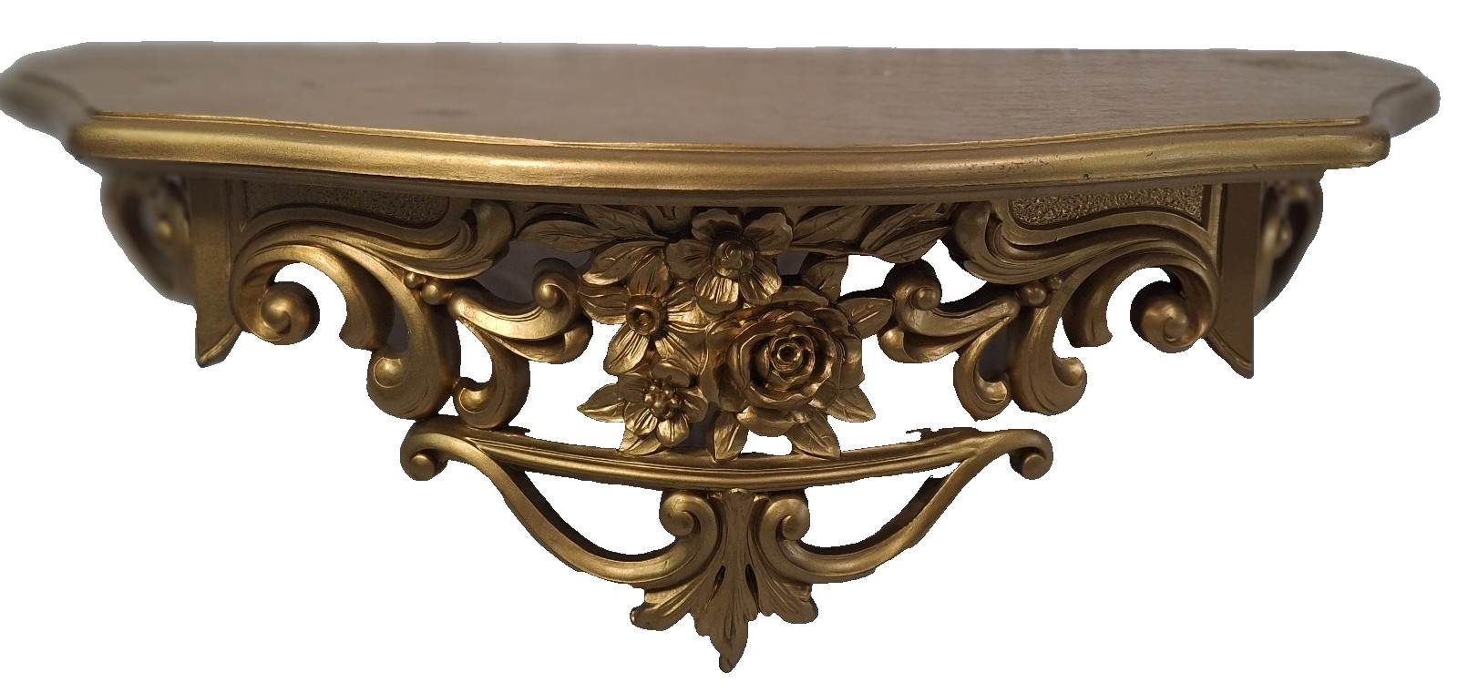 VTG Dart Ornate Scroll Work Floral Gold Wall Hanging Shelf Hollywood Regency