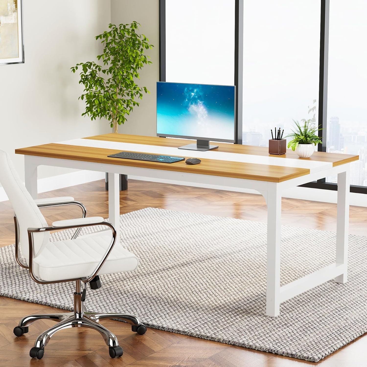 63 Inch Modern Executive Desk, Large Office Computer Desk with Thicken Frame