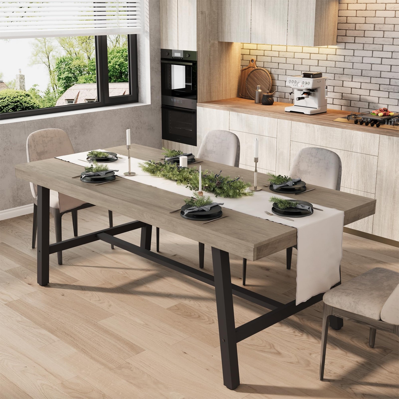 70.87-Inch Large Dining Table, Rectangular Farmhouse Wood Kitchen Table for 6-8