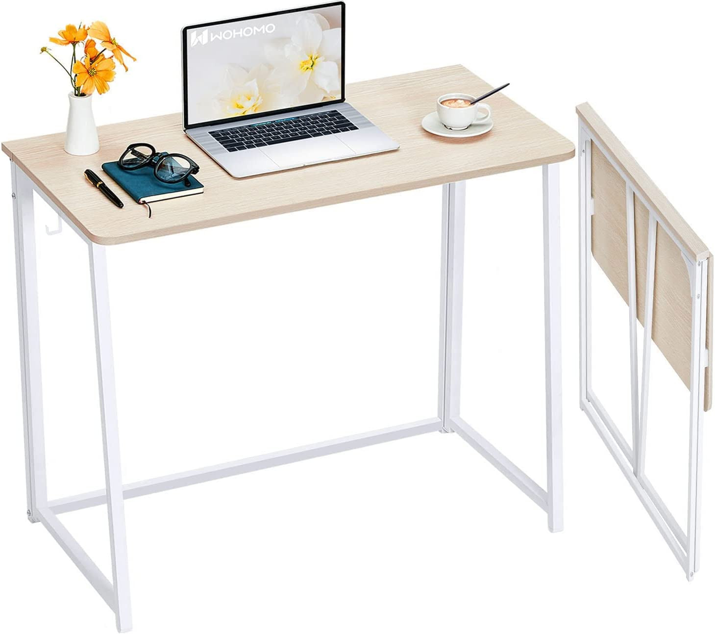 WOHOMO Folding Desk, Small Foldable Desk 31.5″ for Small Spaces, Space Saving Co
