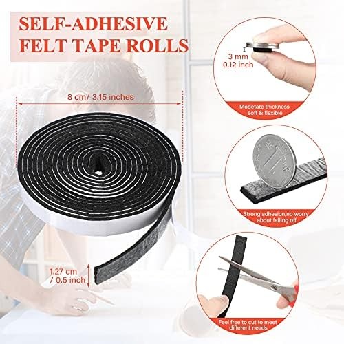 Zonon 4 Rolls 120 Inch Felt Strip with Adhesive Backing Felt Tapes Furniture Str