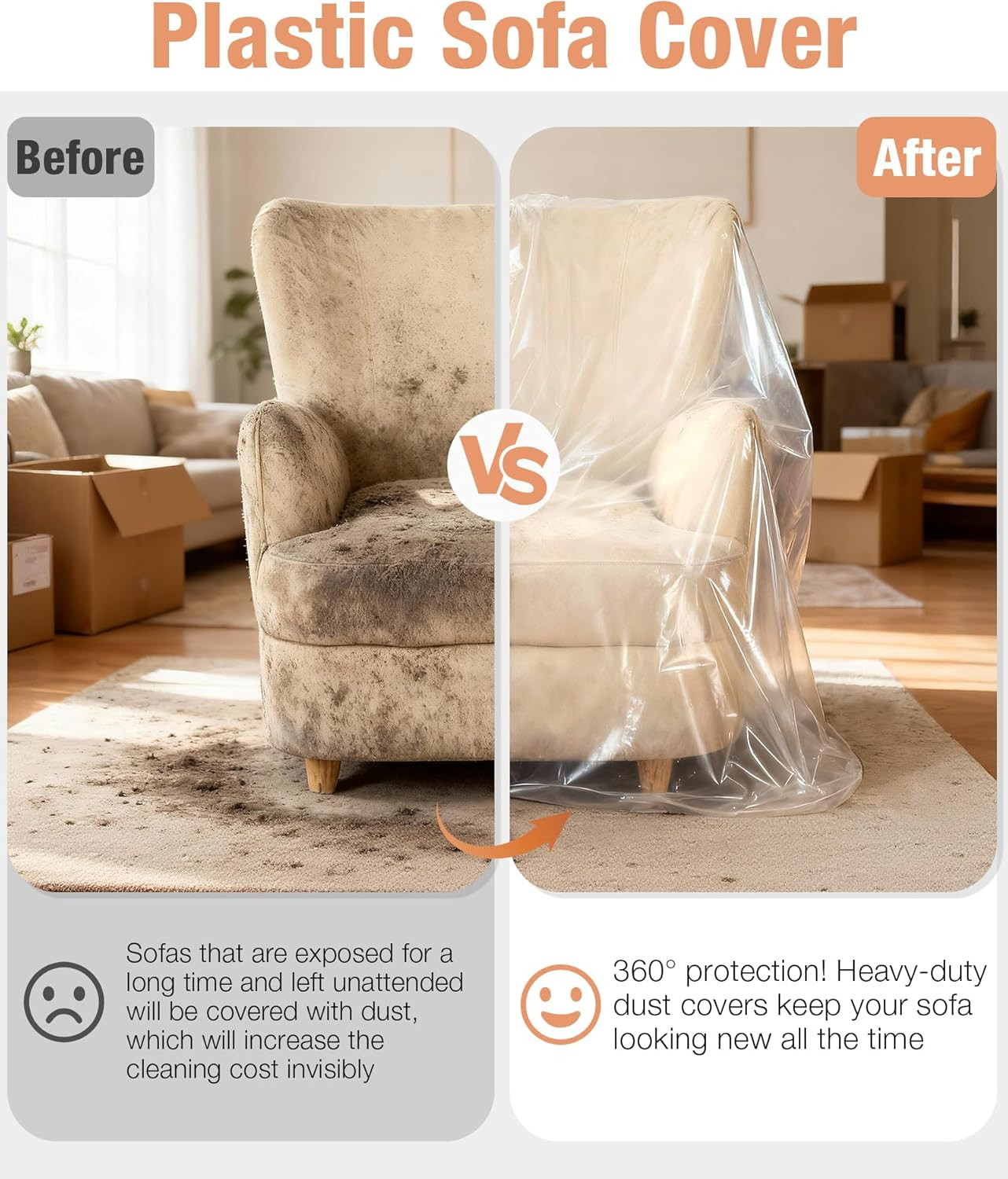 Magicheap Extra Thick 4mil Plastic Chair Cover, Large Dust-Proof Furniture Cover