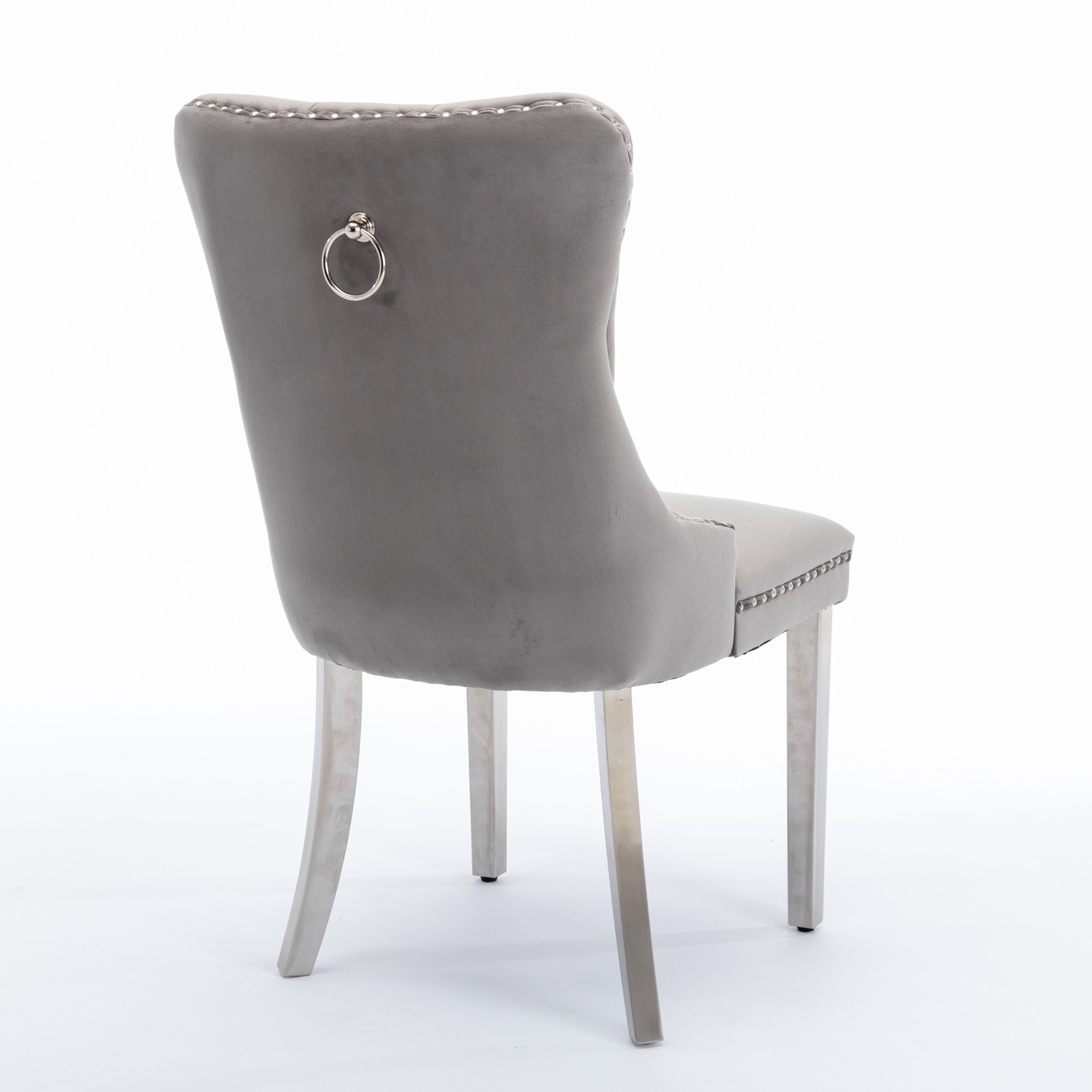 1PC Gray Velvet Upholstered Dining Chairs Wing-back W/Gold Stainless Steel Legs