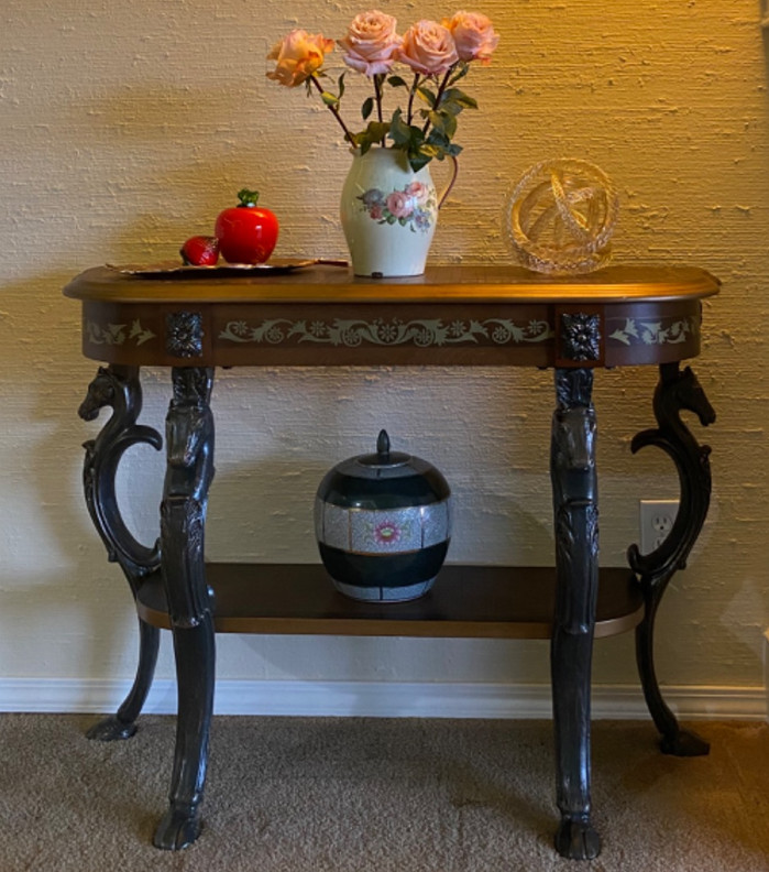 Half Moon Console Sofa Table Classic Antique Style Entryway Accent Display Shelf