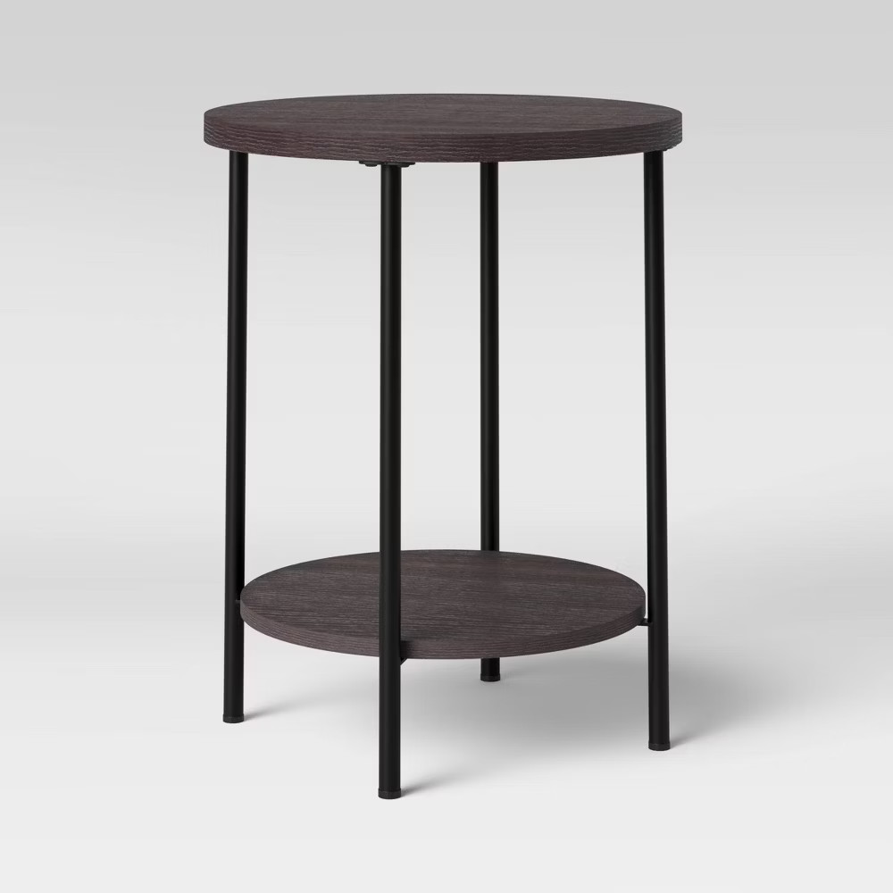Wood and Metal Round End Table Espresso – Room Essentials
