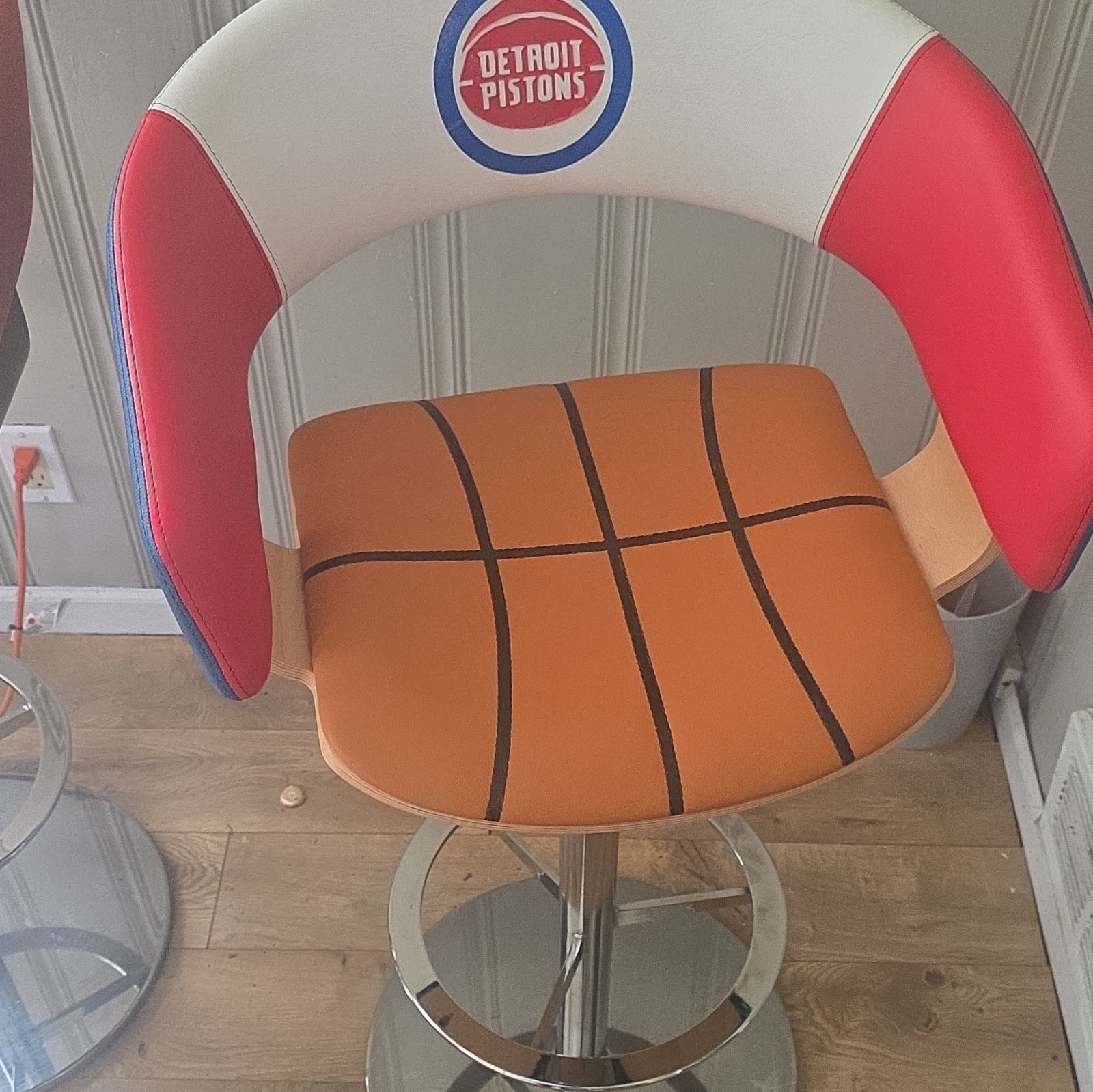 Detroit Pistons Multicolor Upholstered Swivel Barstool, Chrome Base 28 in