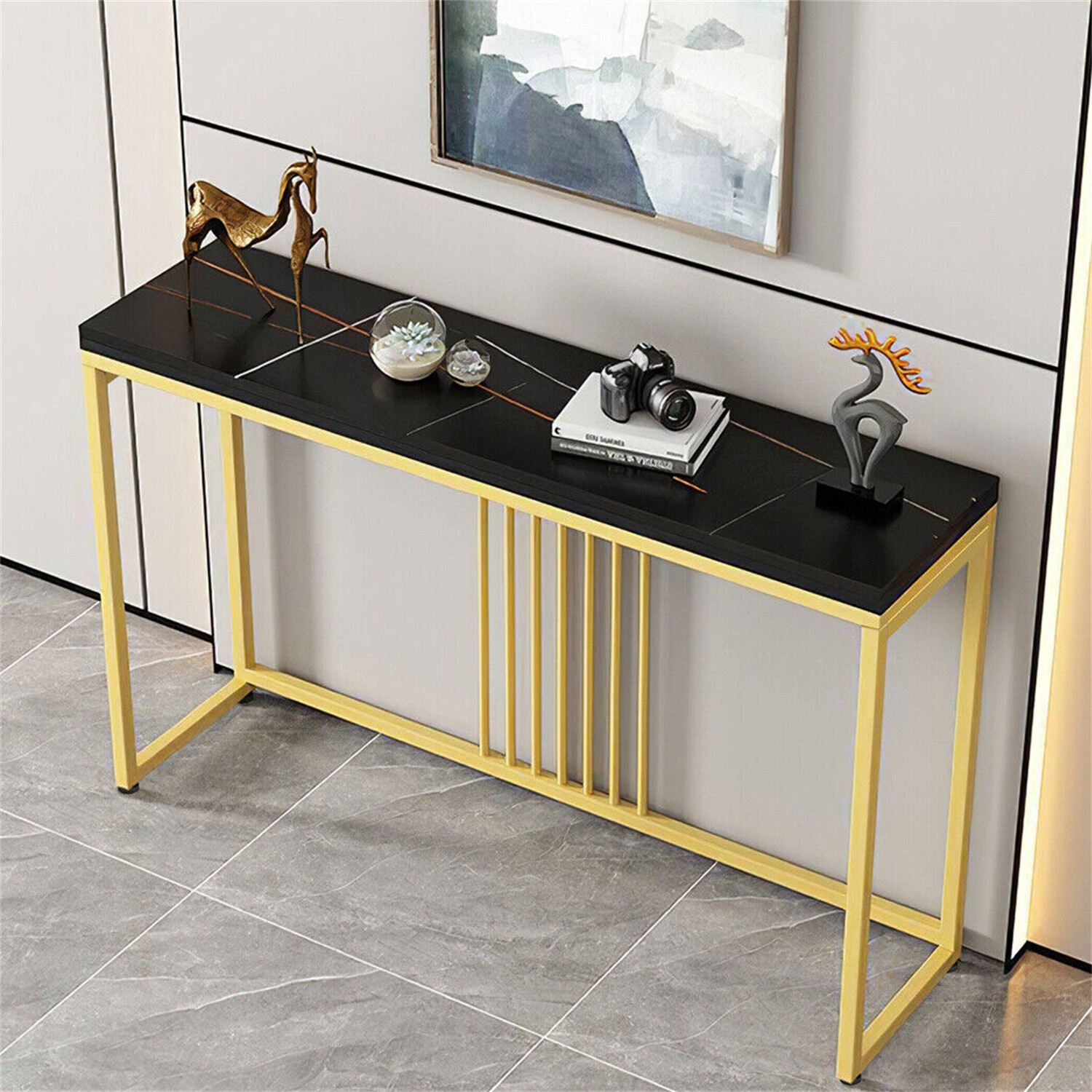 Black/White Marble Console Table Display for Living Room Entry Accent Sofa Table