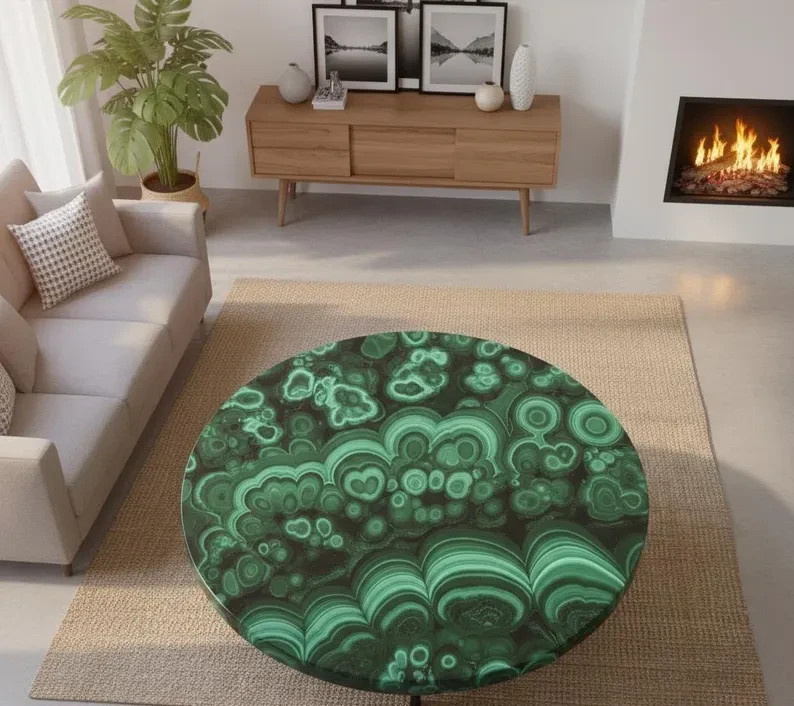 Handcrafted Malachite Table Top: Luxury Gemstone Coffee Table