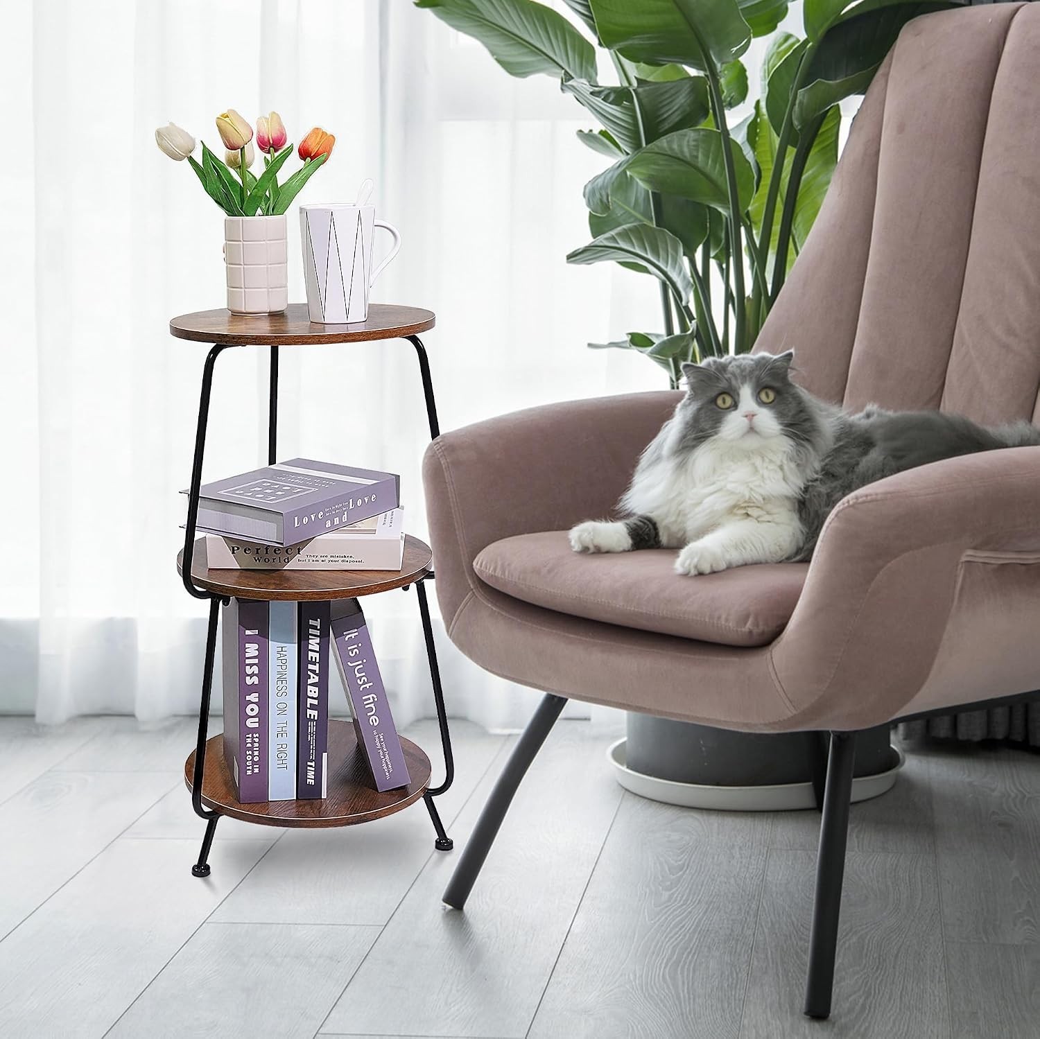 Small Round Side Table 3-Tier End Table Nightstand for Small Spaces