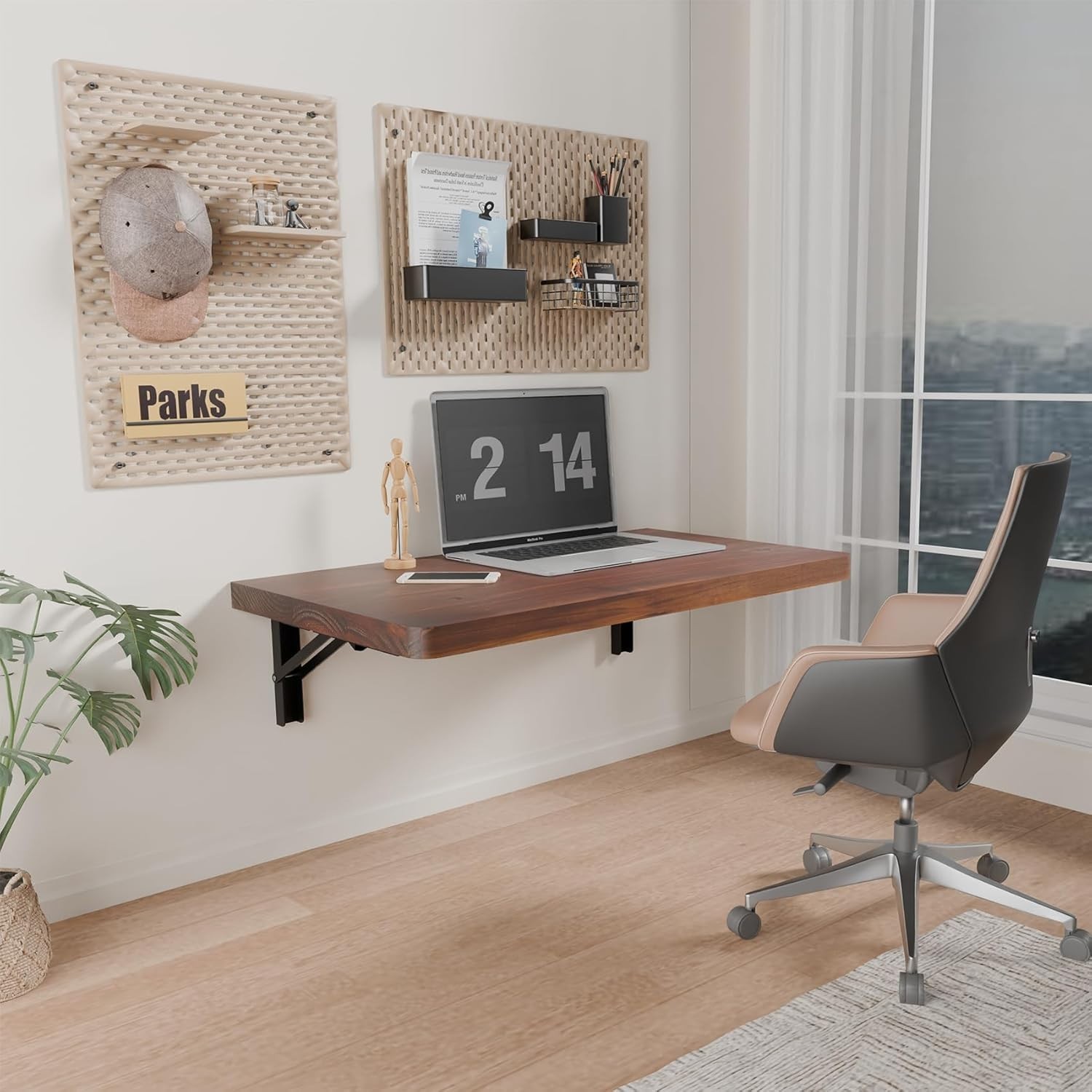Wall Mounted Folding Table Pine Wood 24×14 Floating Wall Desk Fold Down Shelf Br