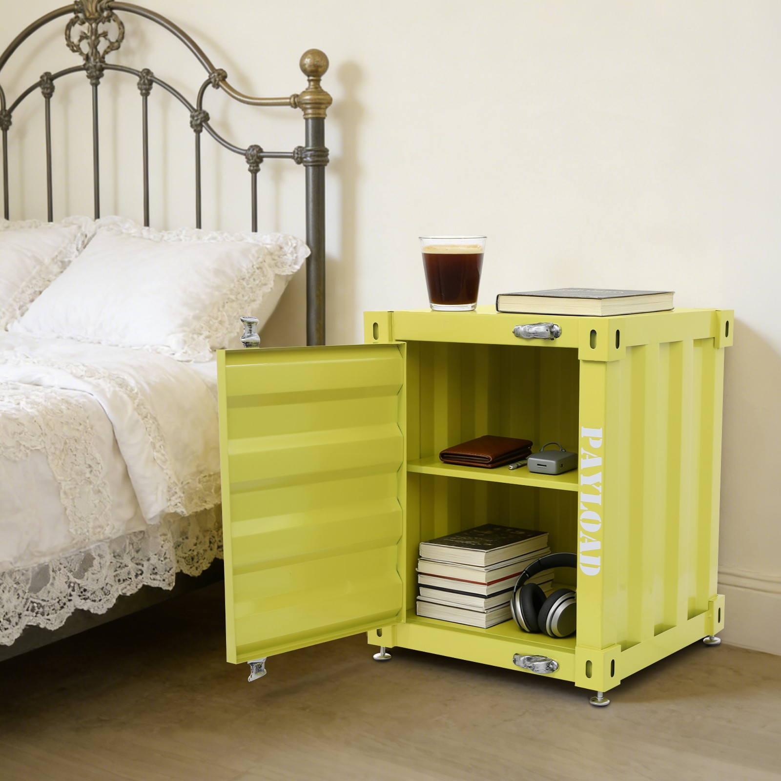 Lockable Industrial Side Table 198 Lbs Load Capacity For Bedroom Storage Table