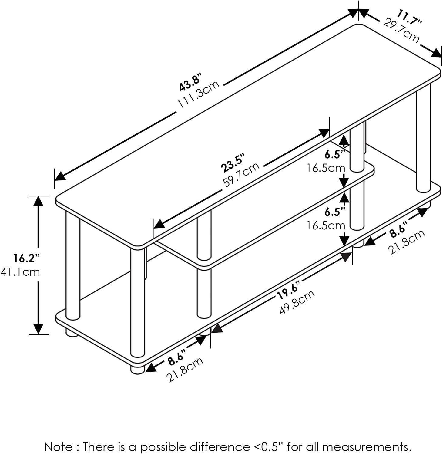 Turn-N-Tube 3-Tier TV Stand For 50-Inch TV No Tools Assembly