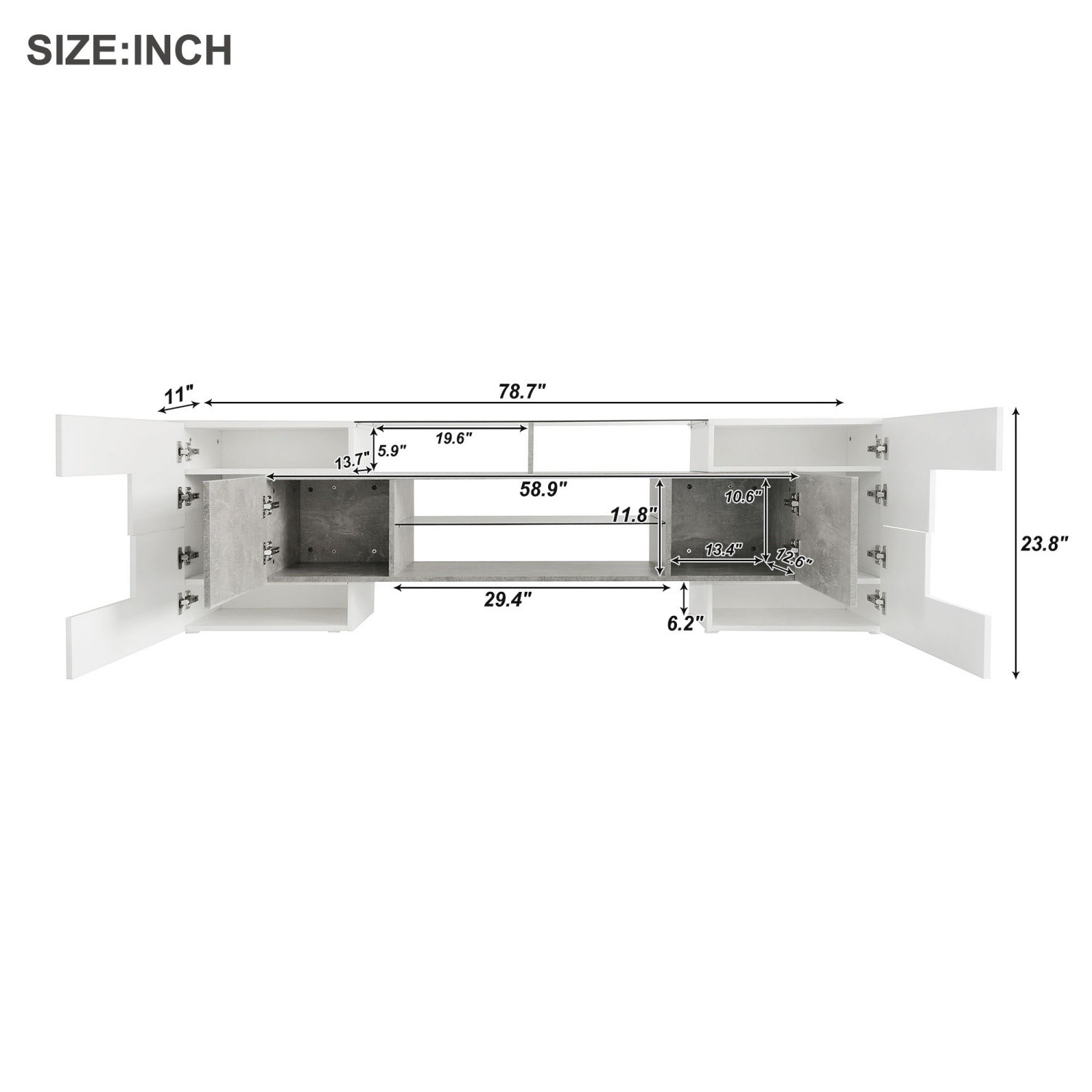 Modern TV Stand for TVs Up to 88in High Gloss Media Console w/ LED Glass Shelves