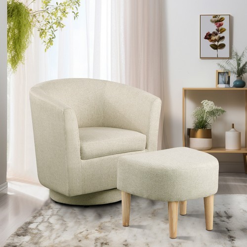 Swivel Accent Armchair Single Sofa w/Ottoman Modern Fabric Chair for Living Room