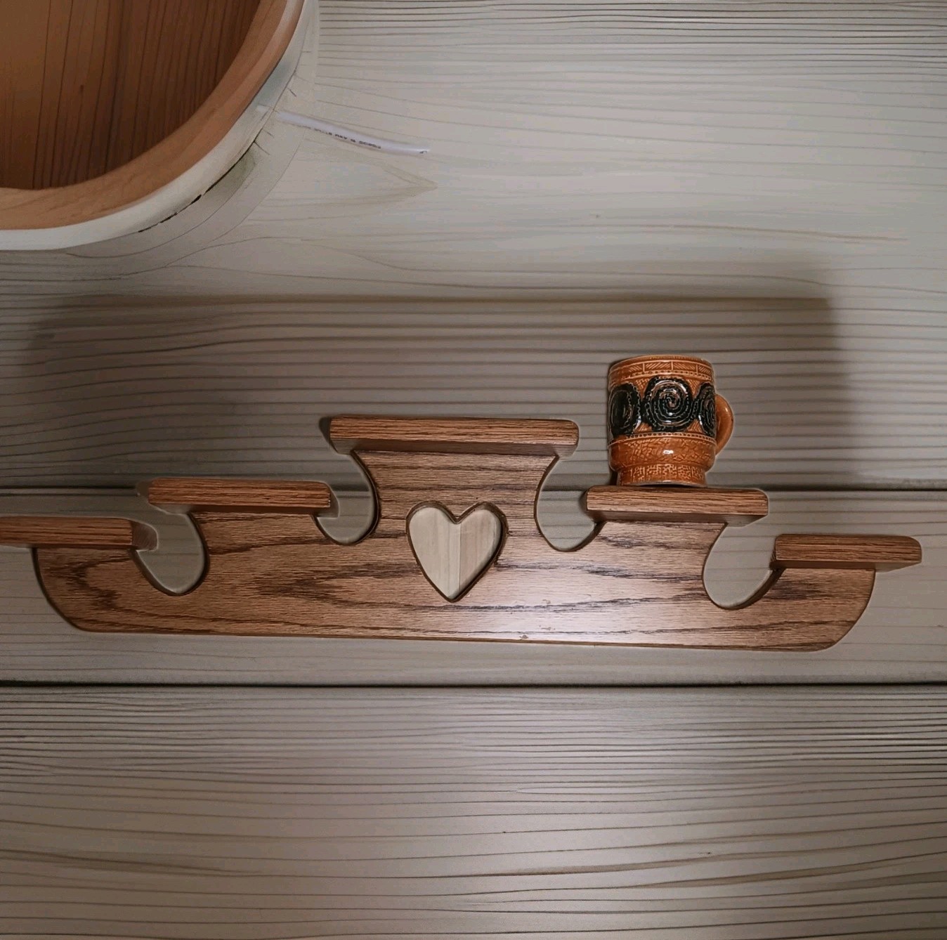 Vtg 80s Oak Wood Heart Cutout Staggered Wall Shelf Cottagecore Farmhouse 25.5″