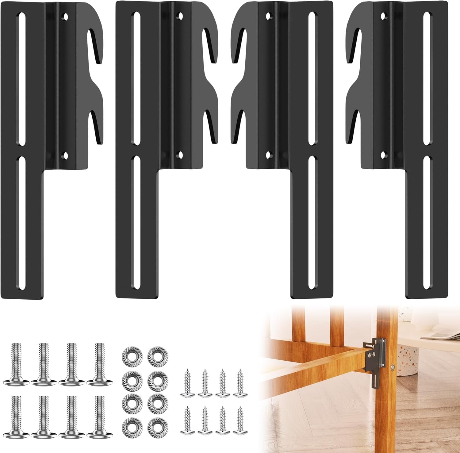 4Pcs 711 Bolt-On to Hook-On Bed Frame Conversion Brackets, Bed Frame 4 Pcs