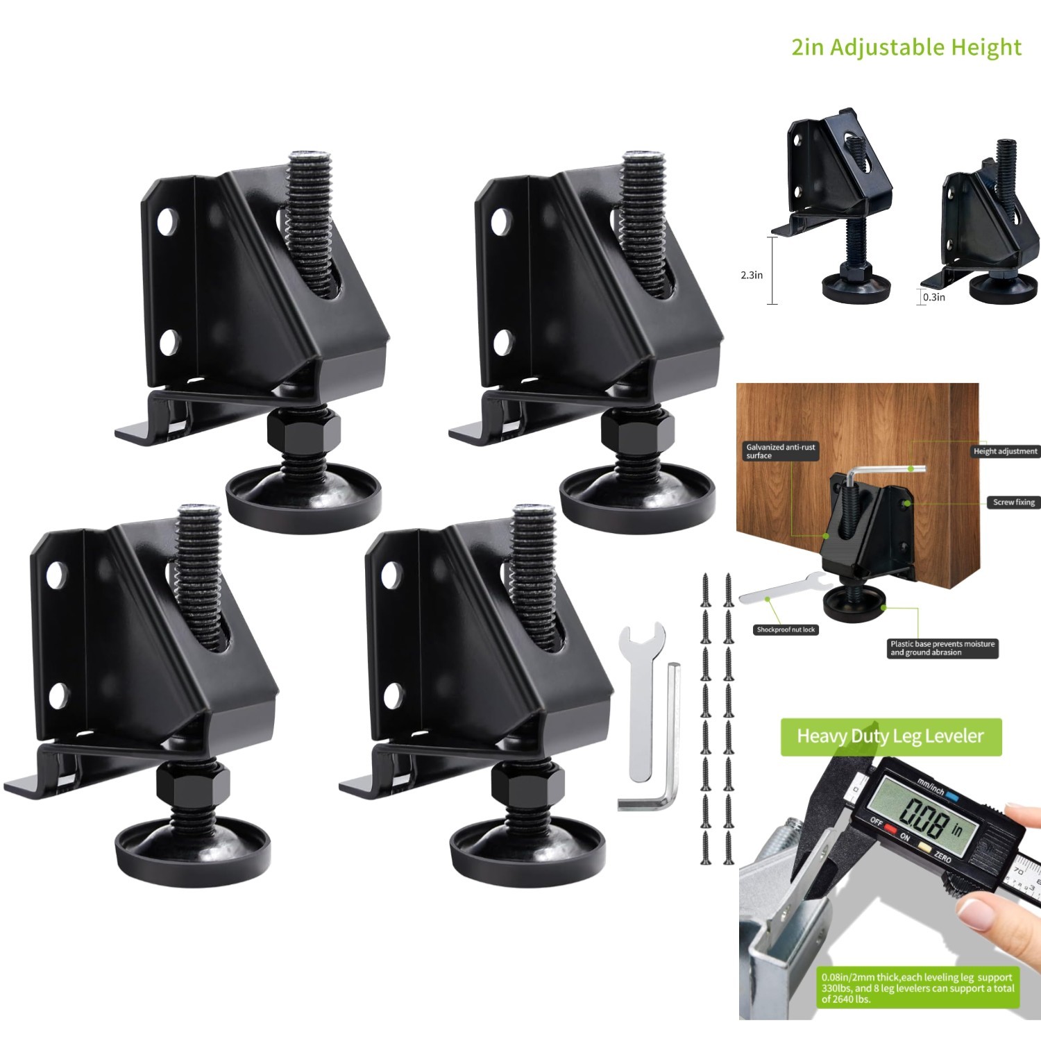 4 Pk Heavy Duty L-Shaped Furniture Leg Levelers 2″ Adjustable Workbench Cabinet