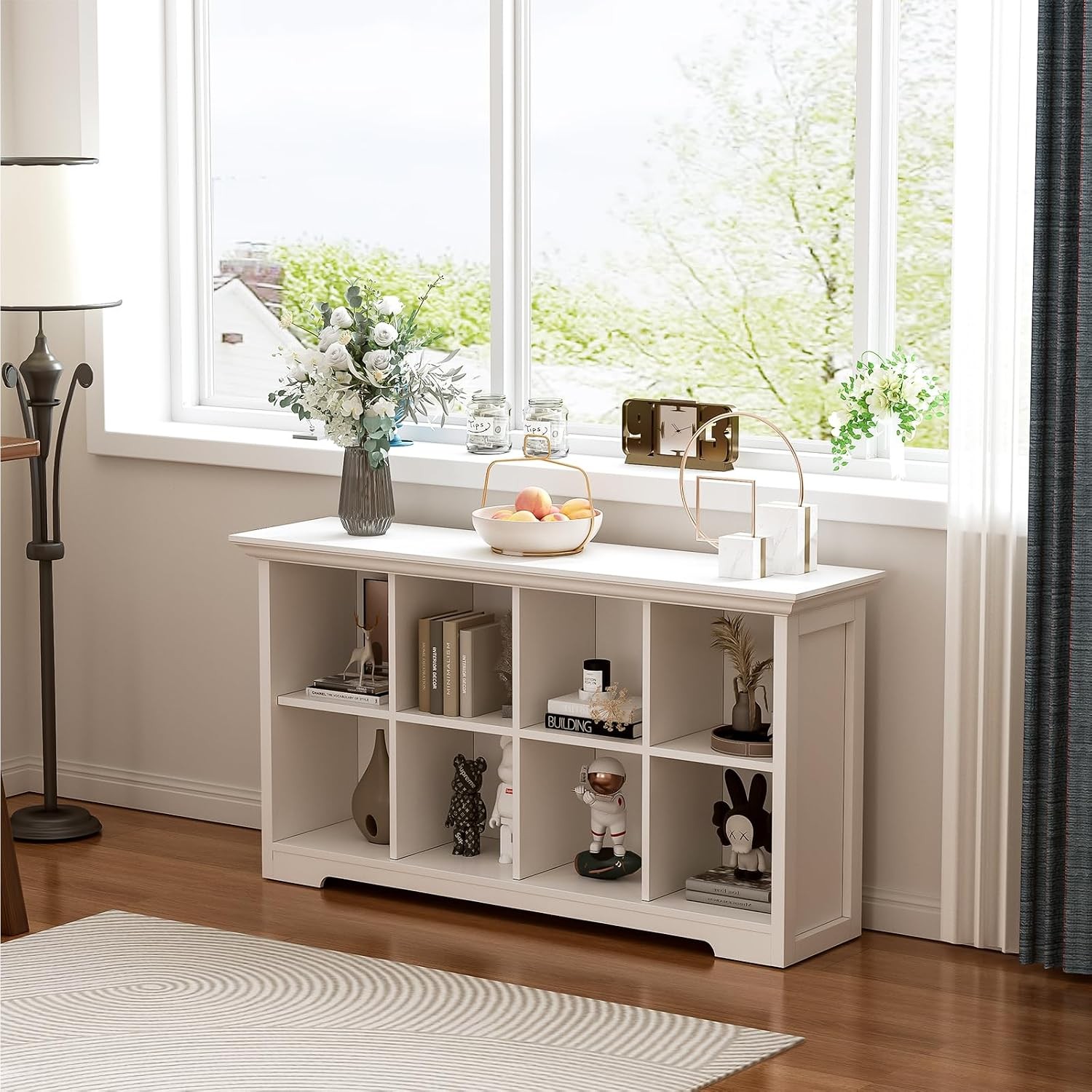 8-Cube Open Bookcase w/ Base,2-Tier Low Cabinet Fits 11×11″ Bins,for Living Room