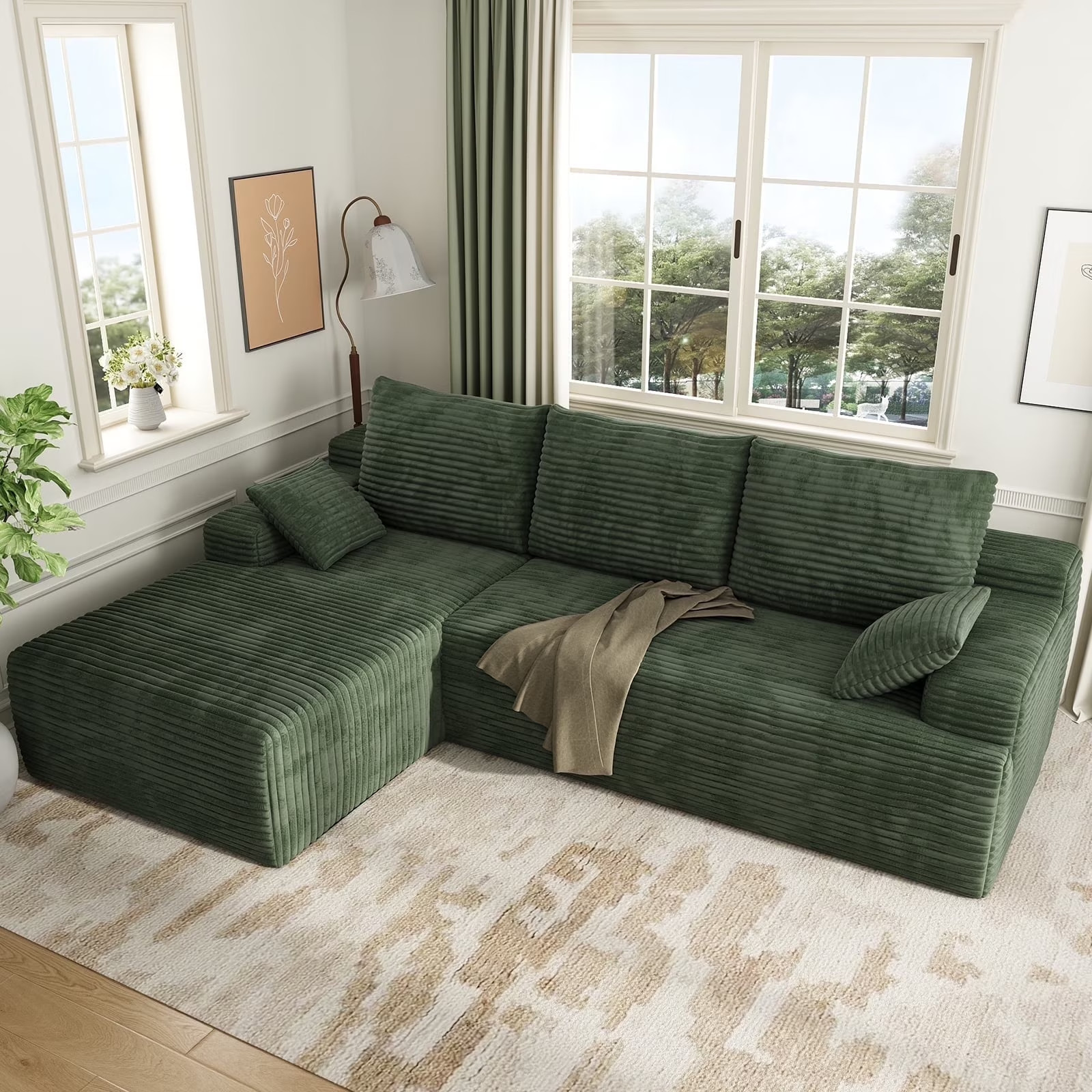 IDEALSOUL 104″ Cloud Sectional Couch with L-Shape Chaise, Green