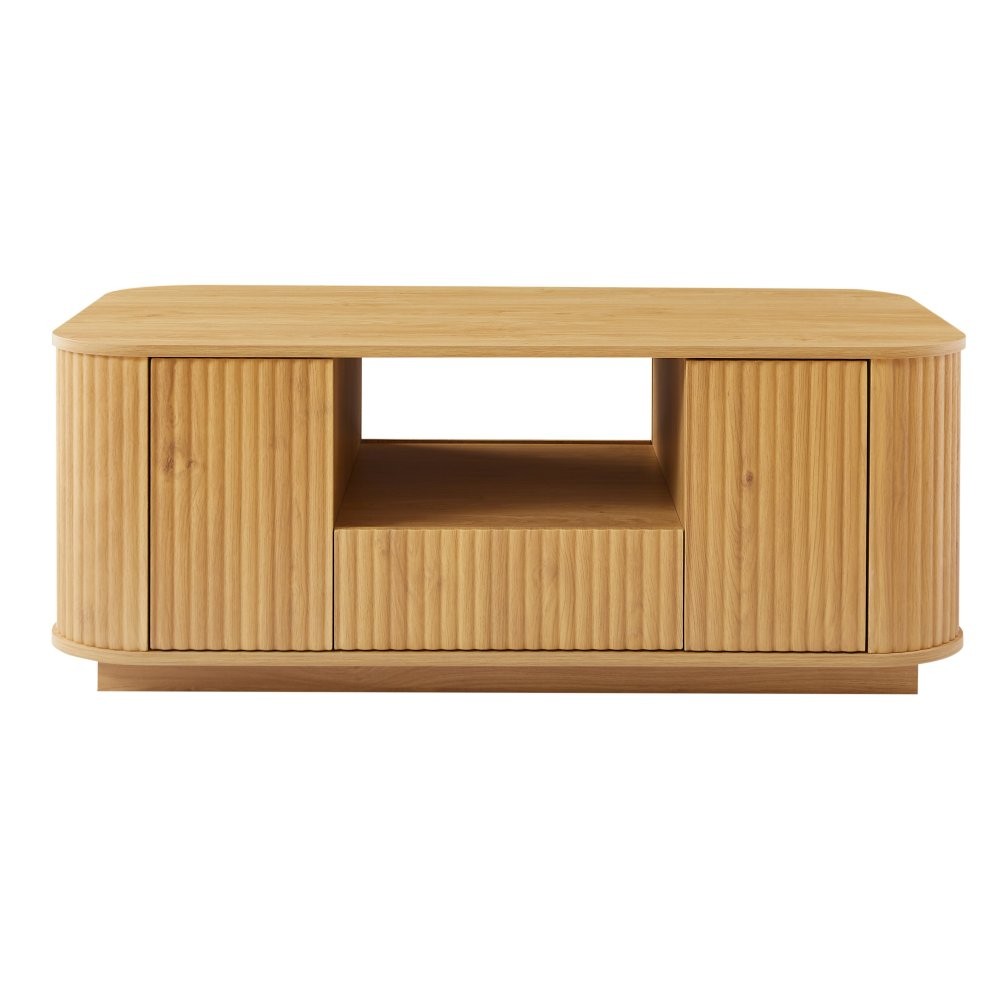 46.5″ Modern Oval Coffee Table with Drawers, Curved Contour, Natural