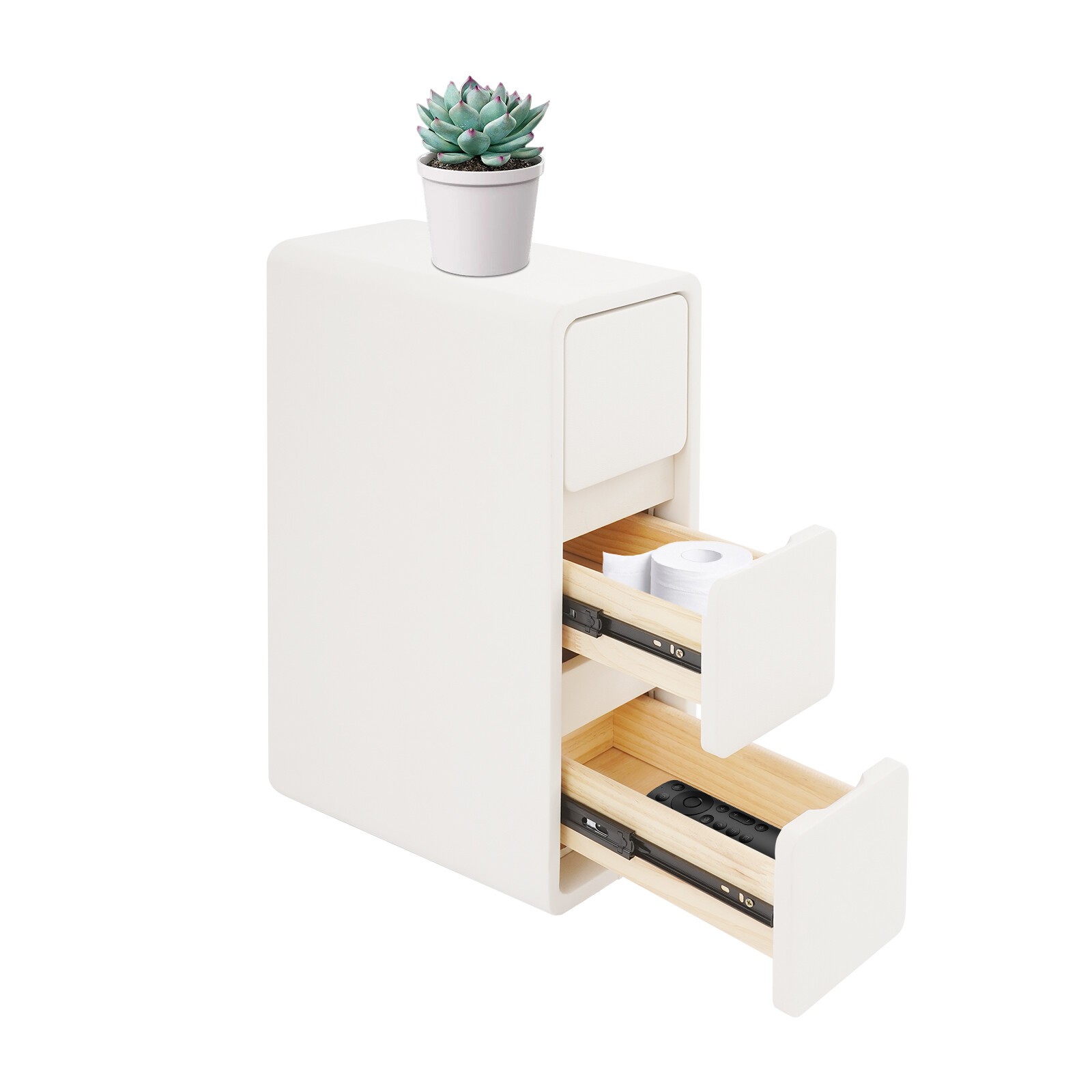 Nightstand Off-white Bedside Table with Drawers Small Narrow Nightstand
