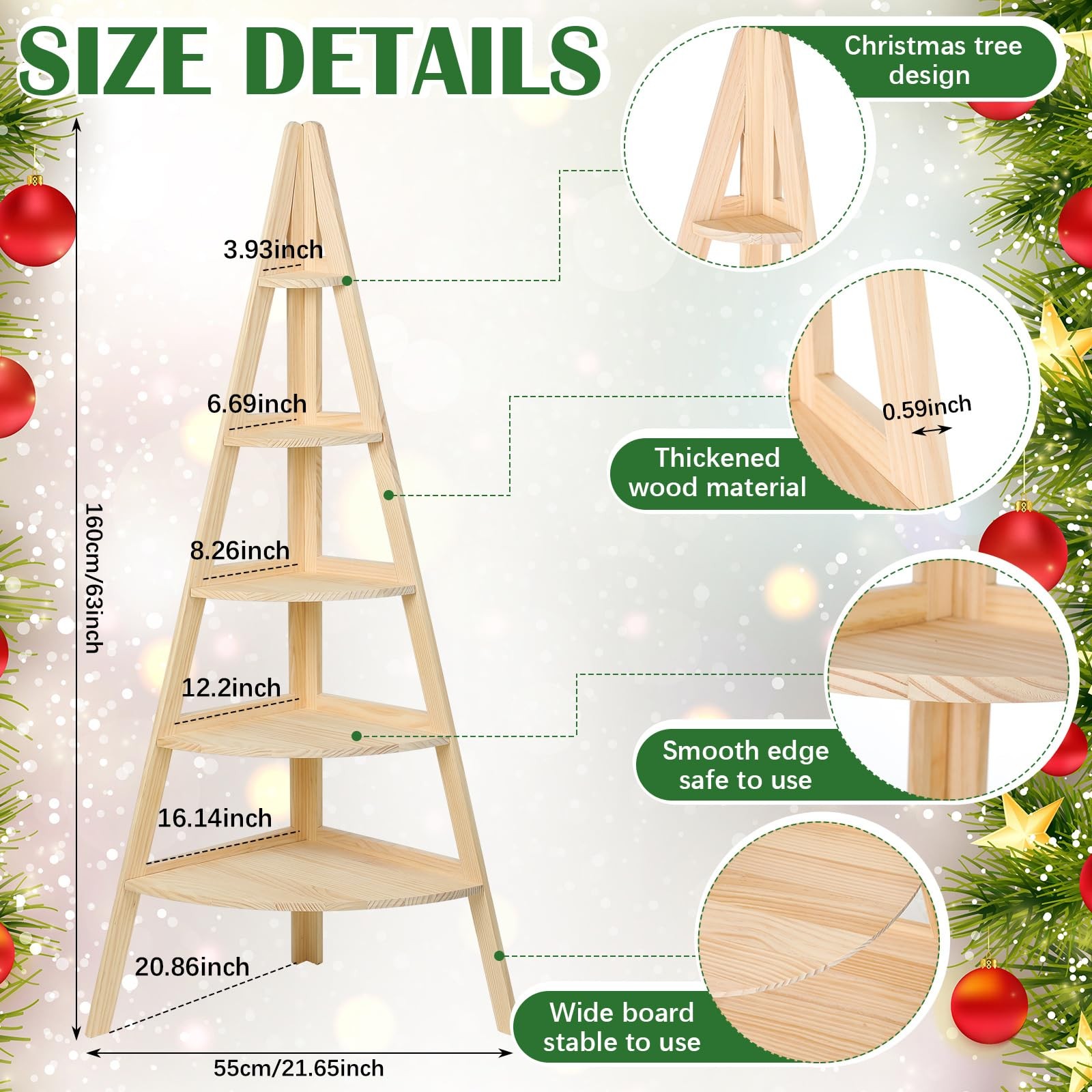 Vercraft 63″ Tall Wooden Corner Bookshelf 6 Tier Village Display Stand Large …