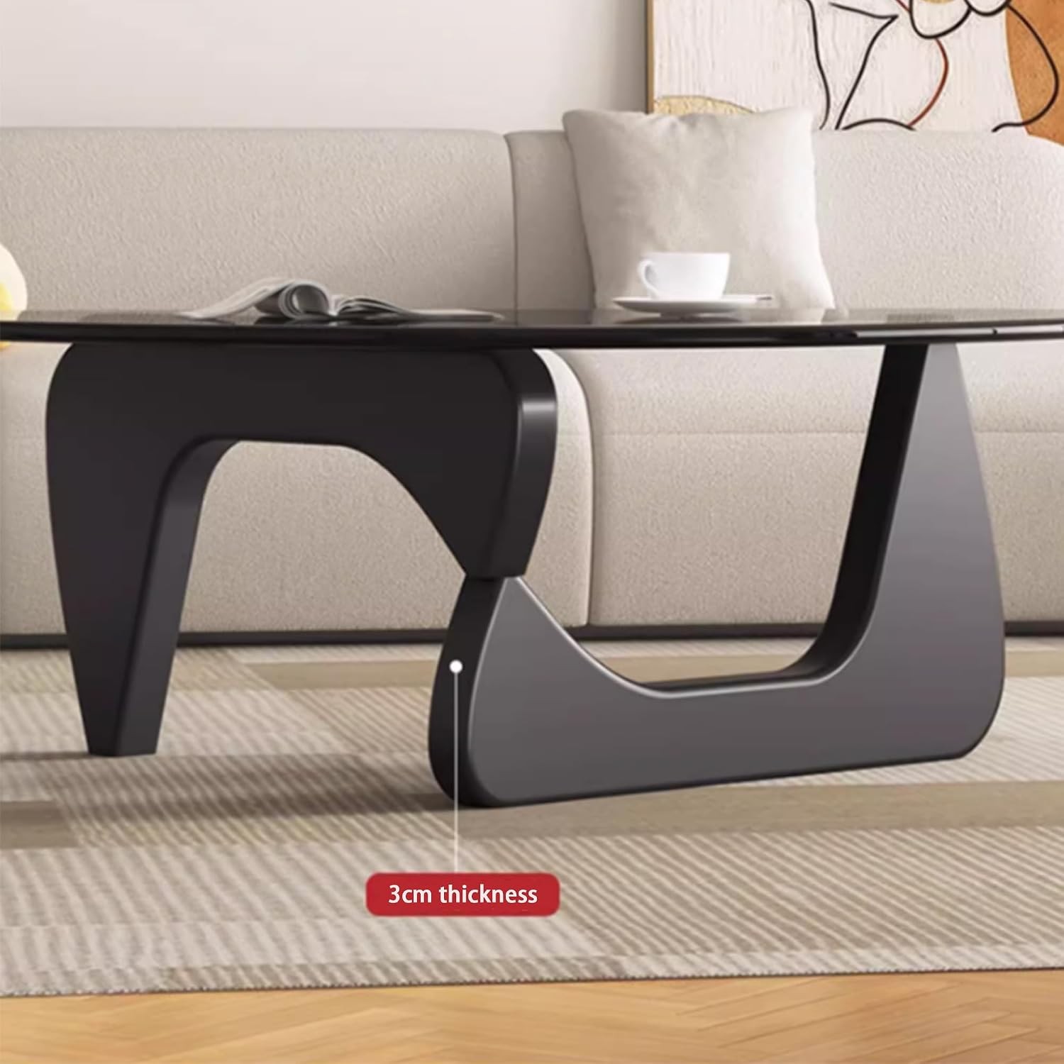 Modern Glass Coffee Table, 32.68″ D x 22.44″ W x 15.75″ H, Abstract Round Tea
