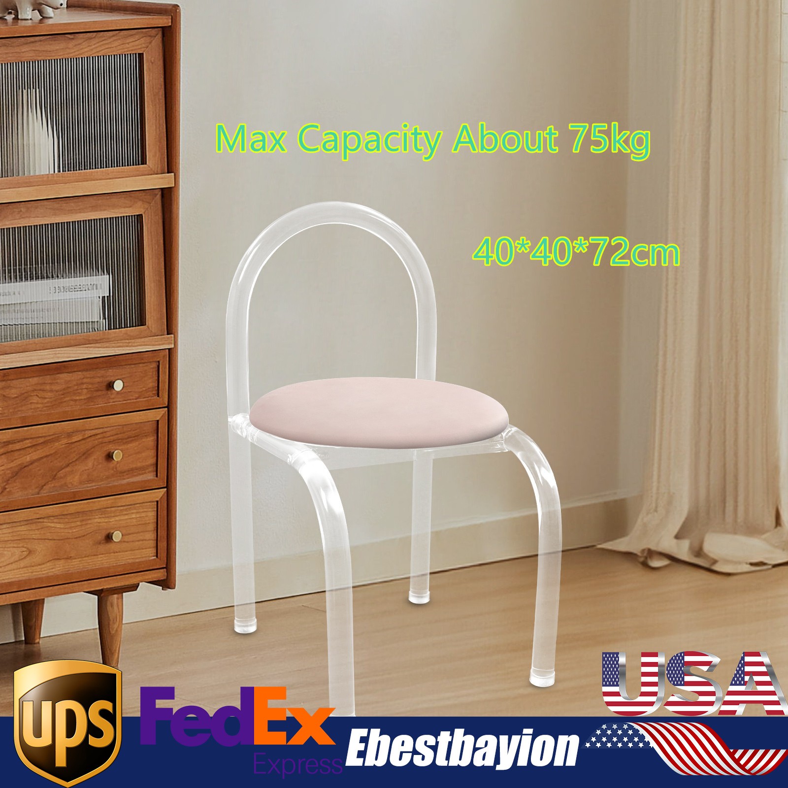 Makeup Stool Modern Minimalist Multi-functional Vanity Acrylic Chair w/ Cushion